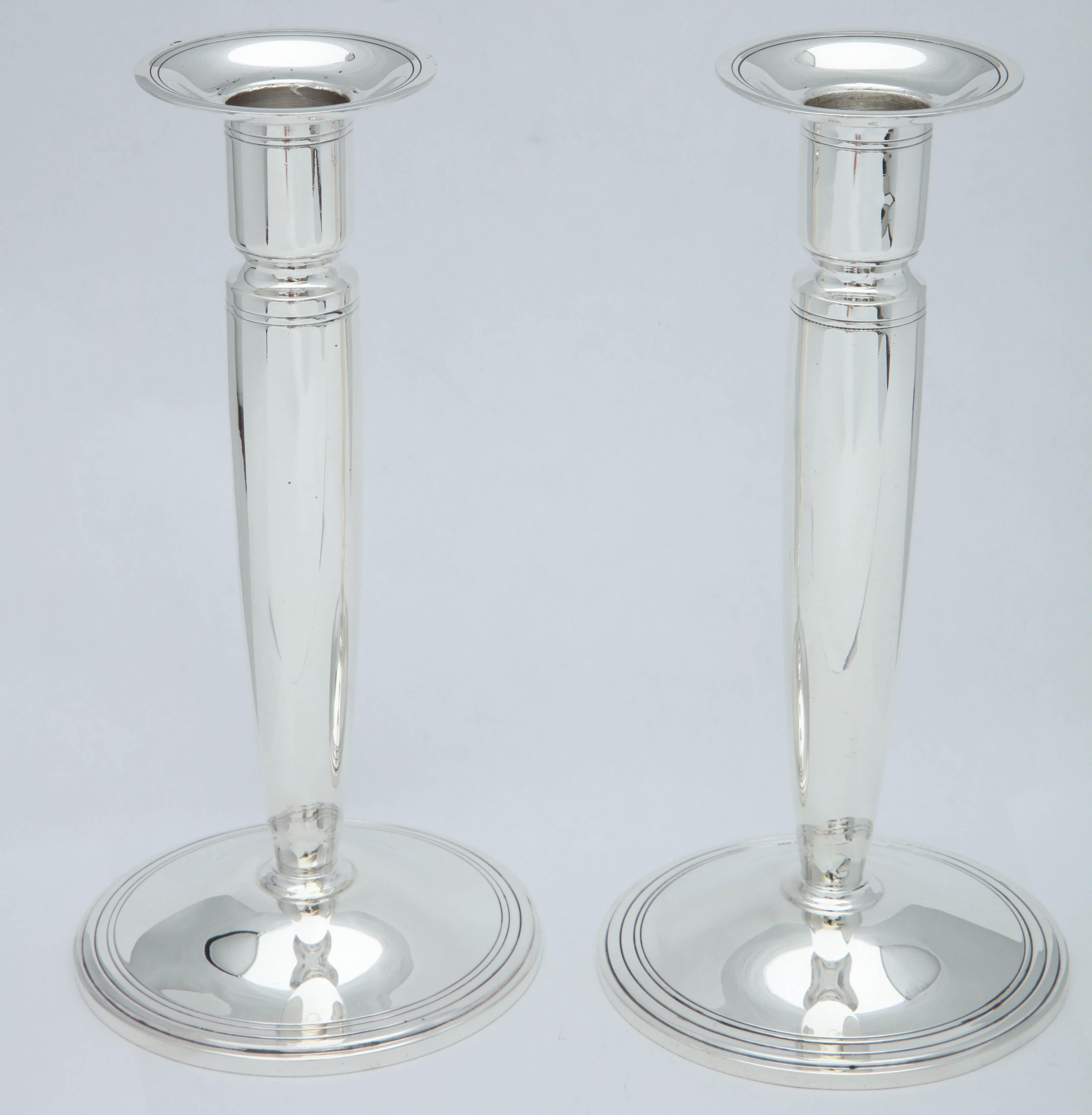 Pair of Mid-Century Modern Tiffany Sterling Silver Candlesticks In Excellent Condition In New York, NY