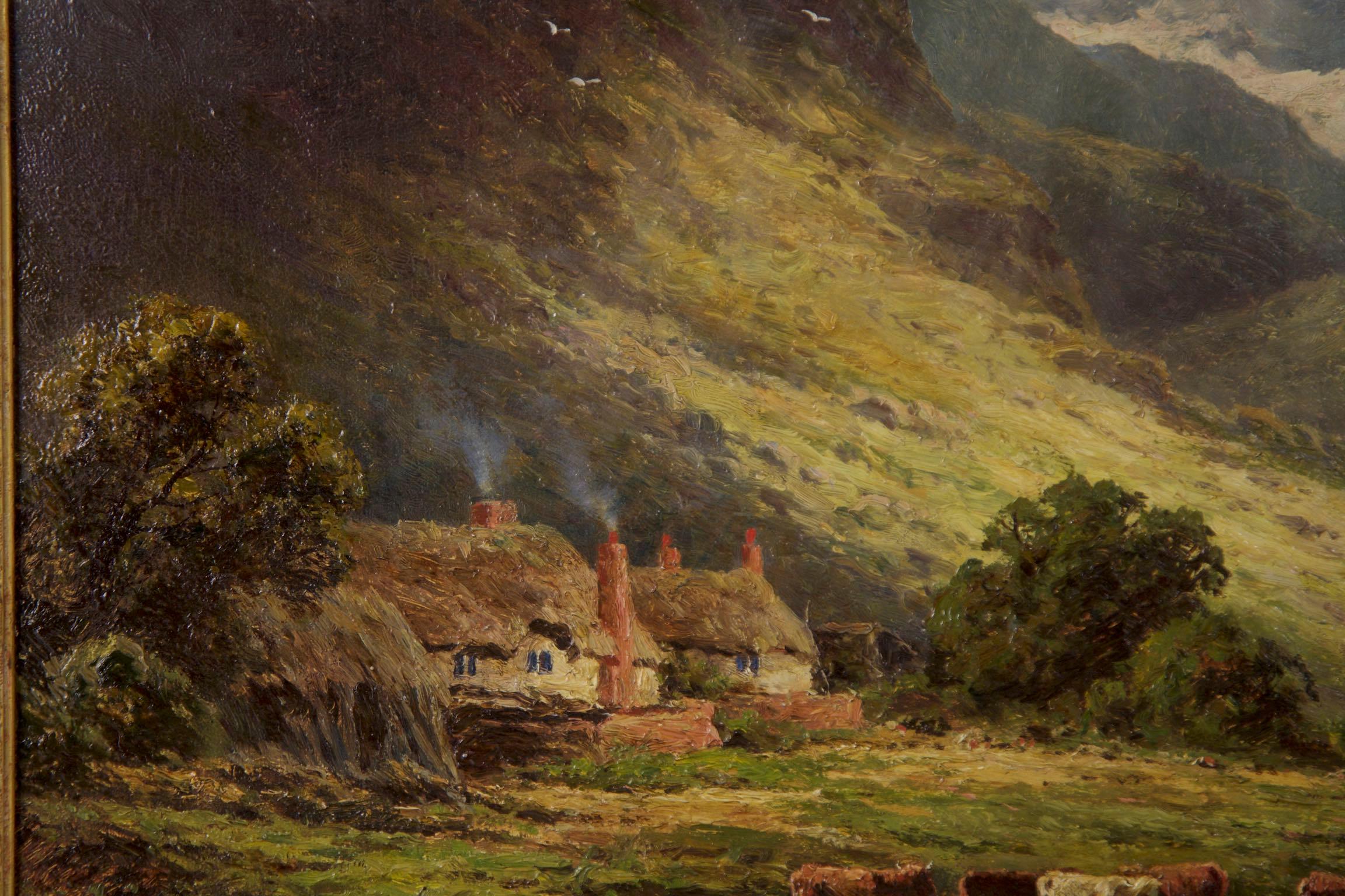 Romantic Henry Parker Oil Landscape Painting of Shepherd’s Cottage