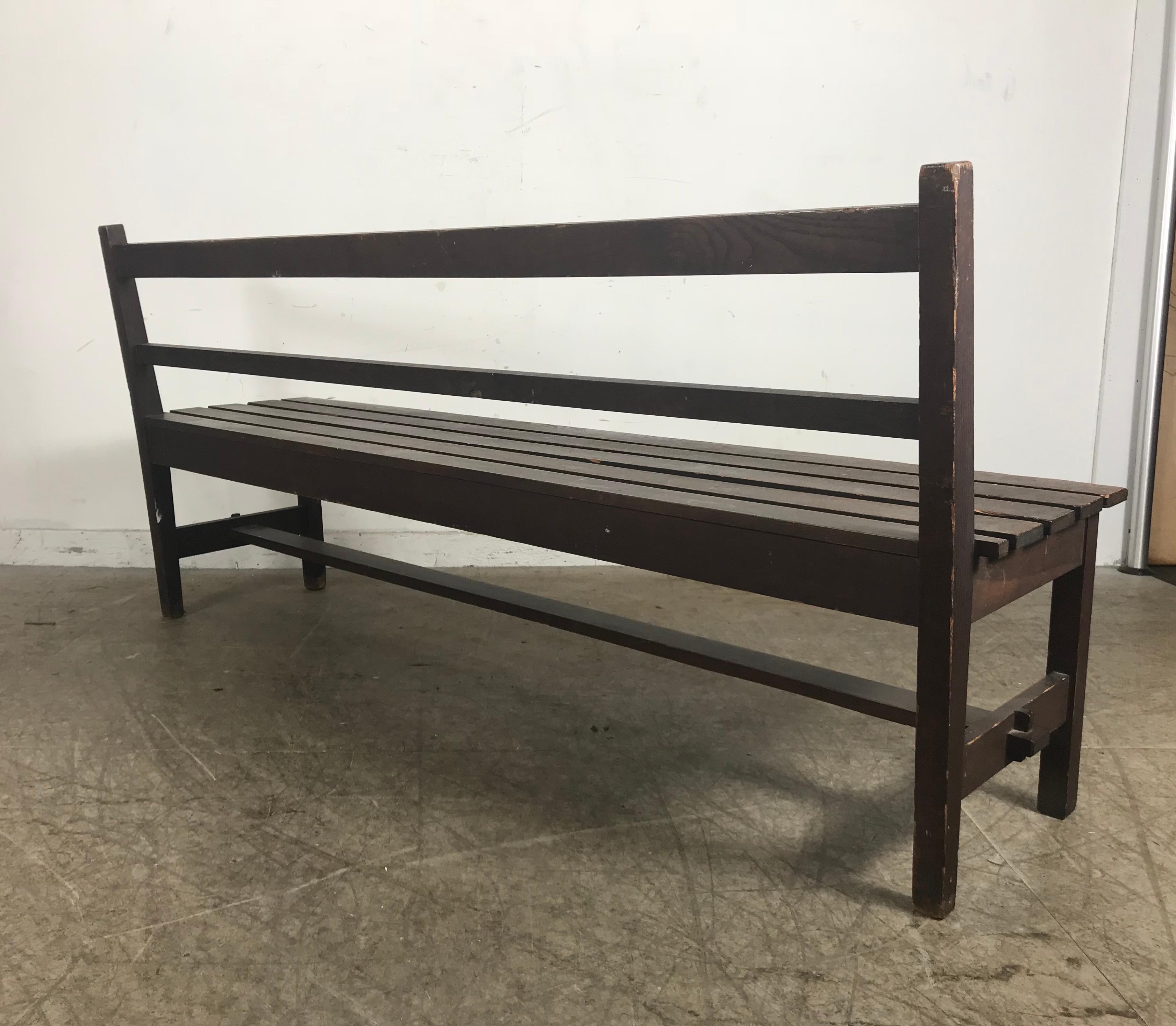 Arts and Crafts Rare Pair of Roycroft Oak Benches, Inventory Number from the Inn, circa 1905 For Sale