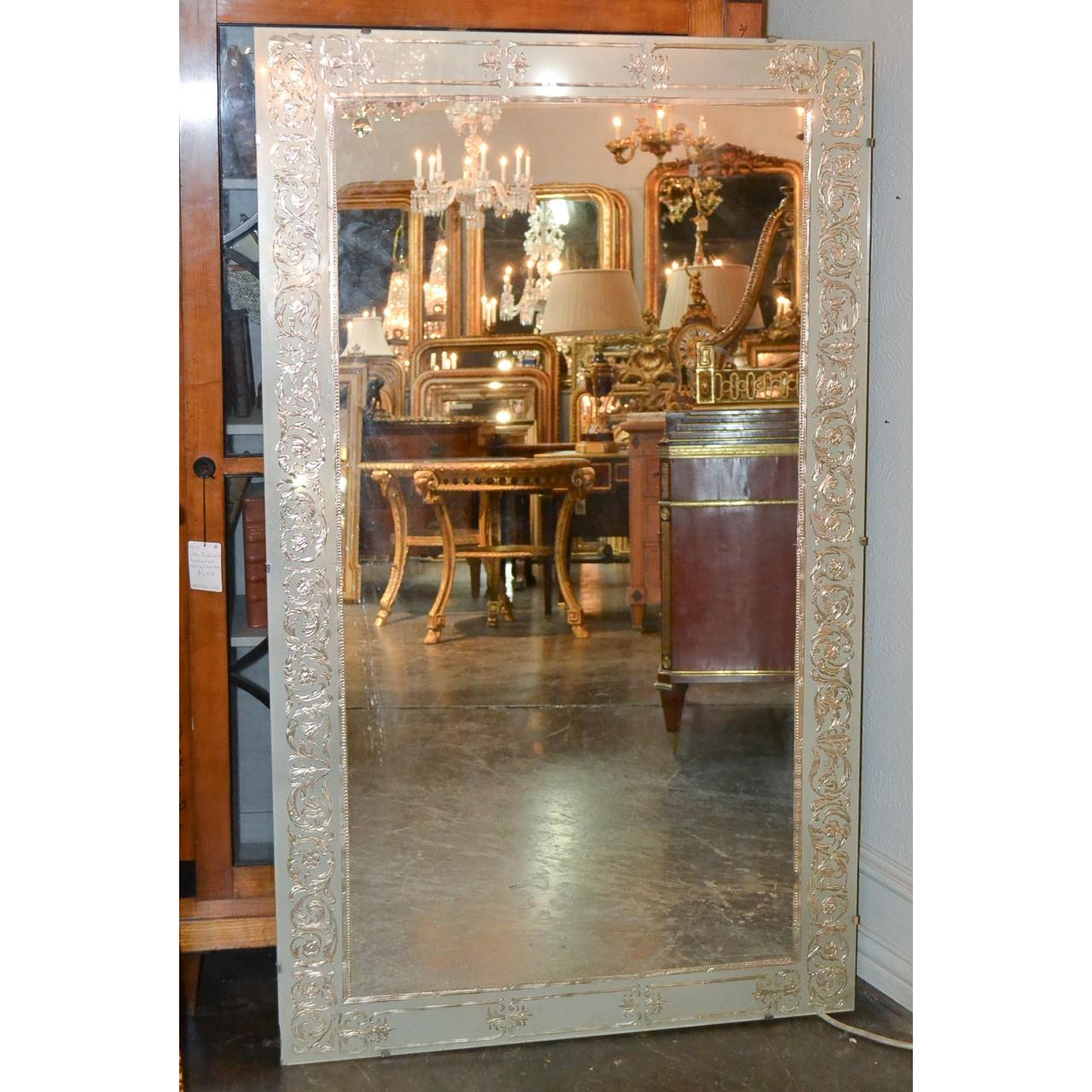 Etched Venetian Glass Reverse Painted Mirror, circa 1940