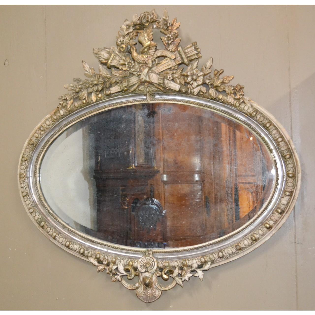 19th Century French Louis XVI Carved Oval Mirror In Good Condition In Dallas, TX