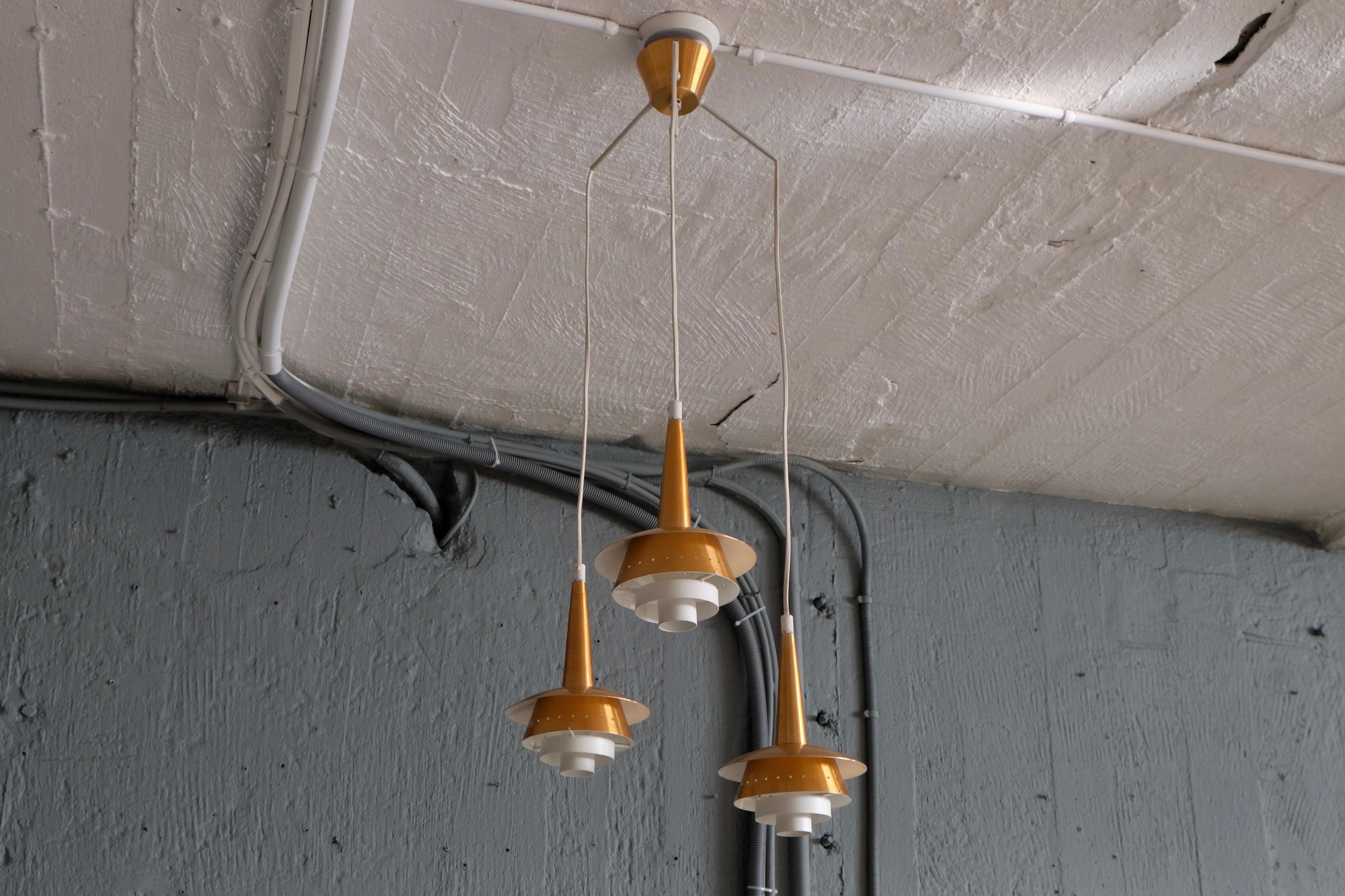Danish Three-Armed Copper Ceiling Light, 1960s In Excellent Condition For Sale In Stockholm, SE