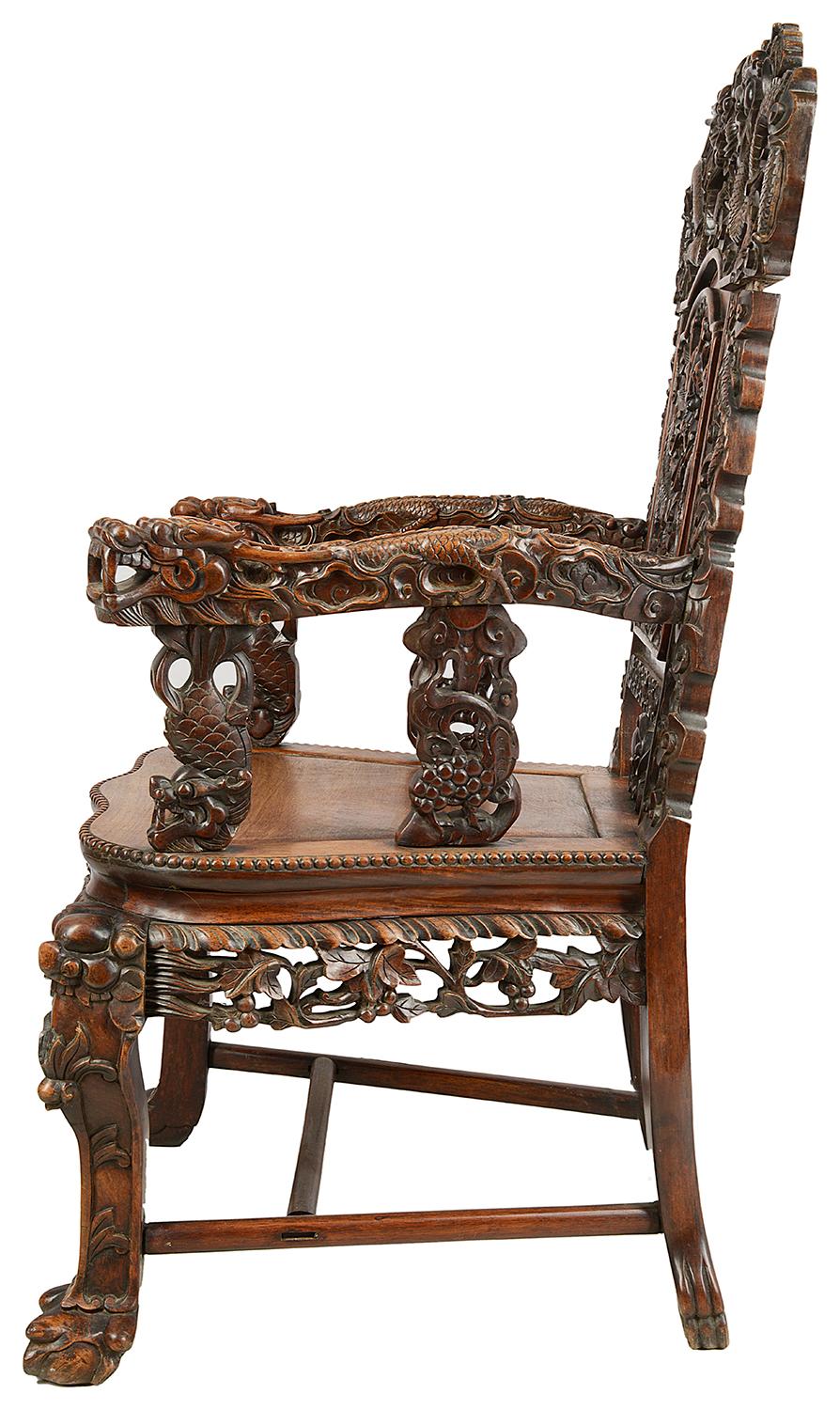 Hand-Carved 19th Century Chinese Hardwood Armchair