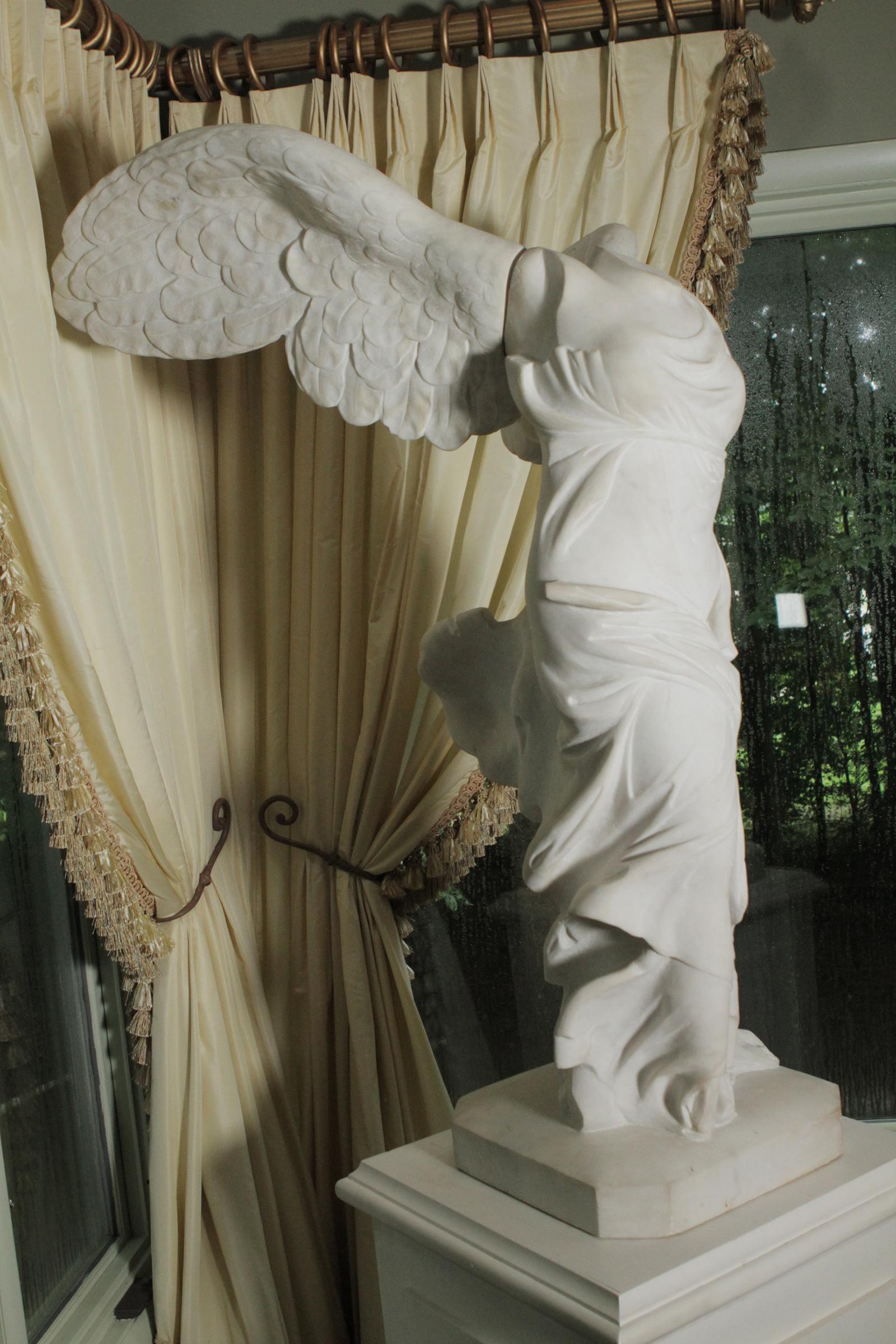 Classical Greek Marble Figure on Custom Wood Stand La Victoire de Samothrace or Winged Victory