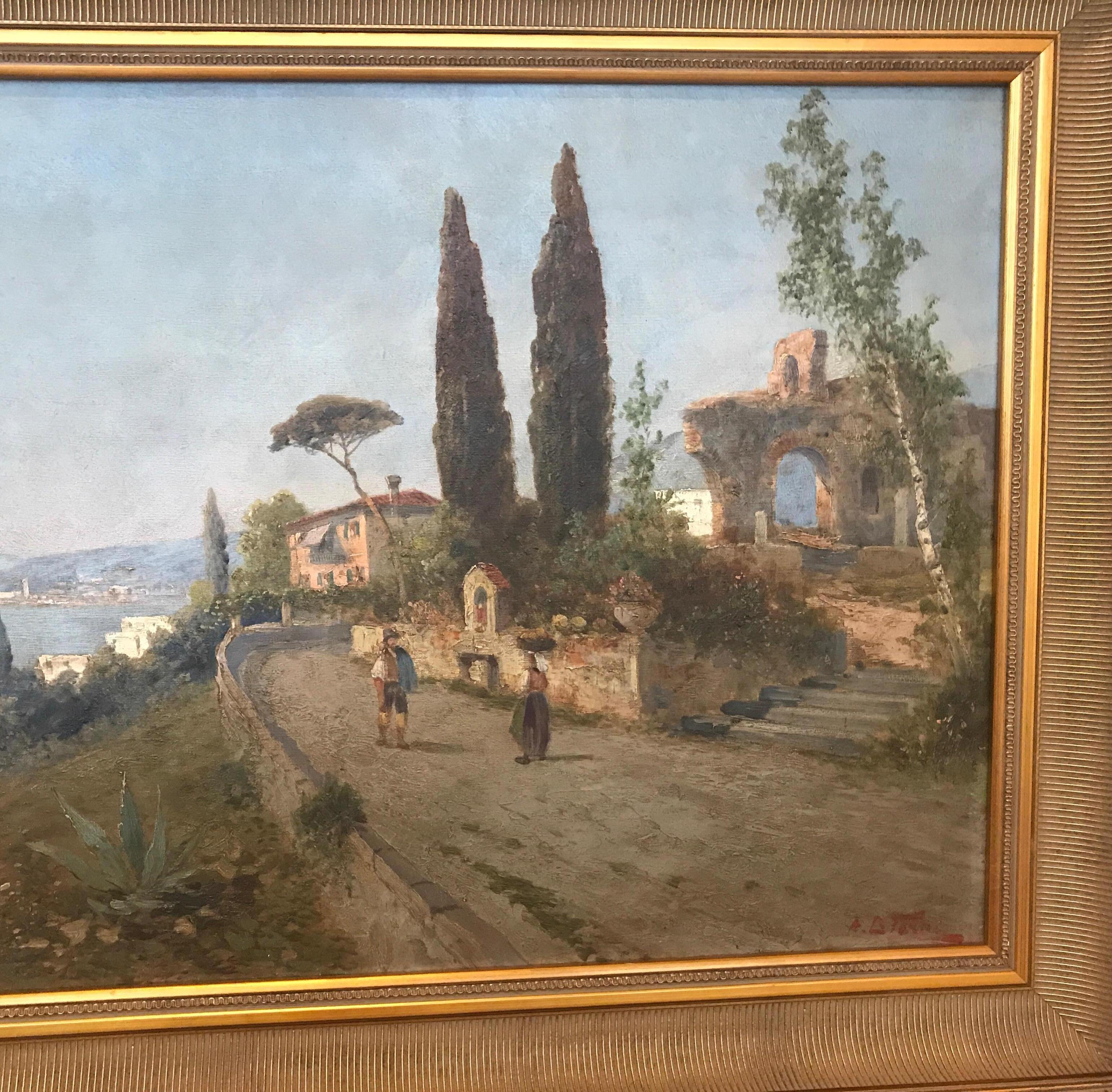 Hand-Painted 19th Century Oil Painting on Canvas Landscape by George Fischhof, Austria