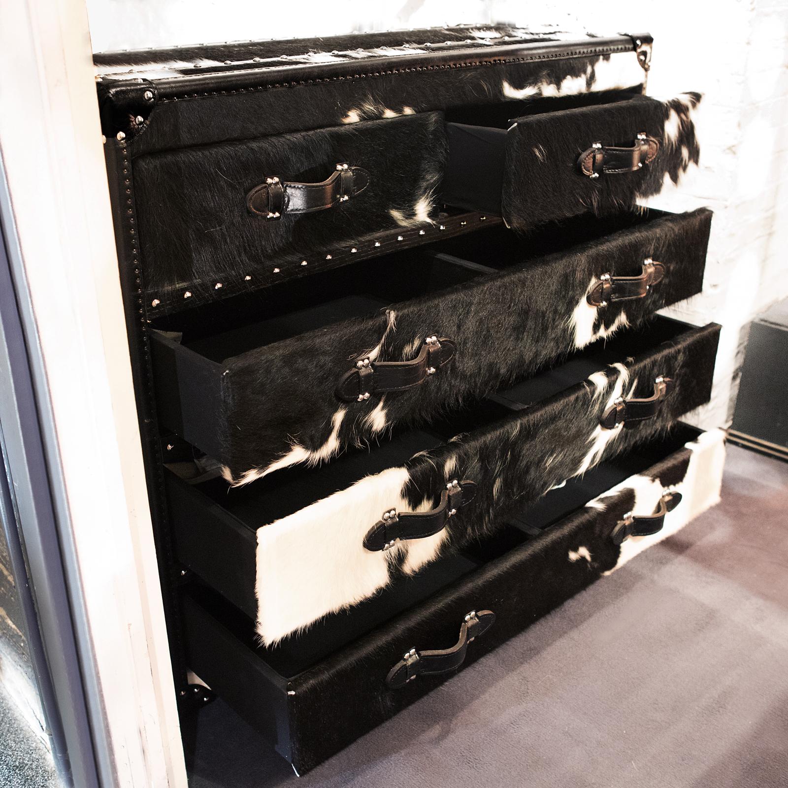 Italian Wild Black and White Cowhide High Chest For Sale
