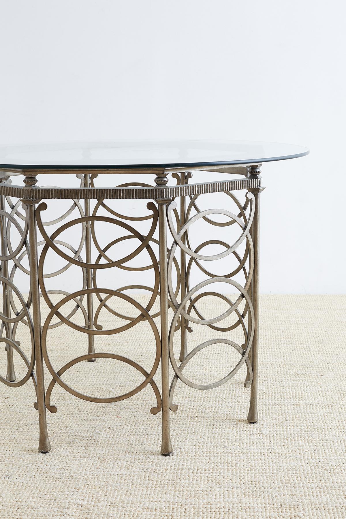 Gilt Round Neoclassical Style Silverleaf Metal Dining Table