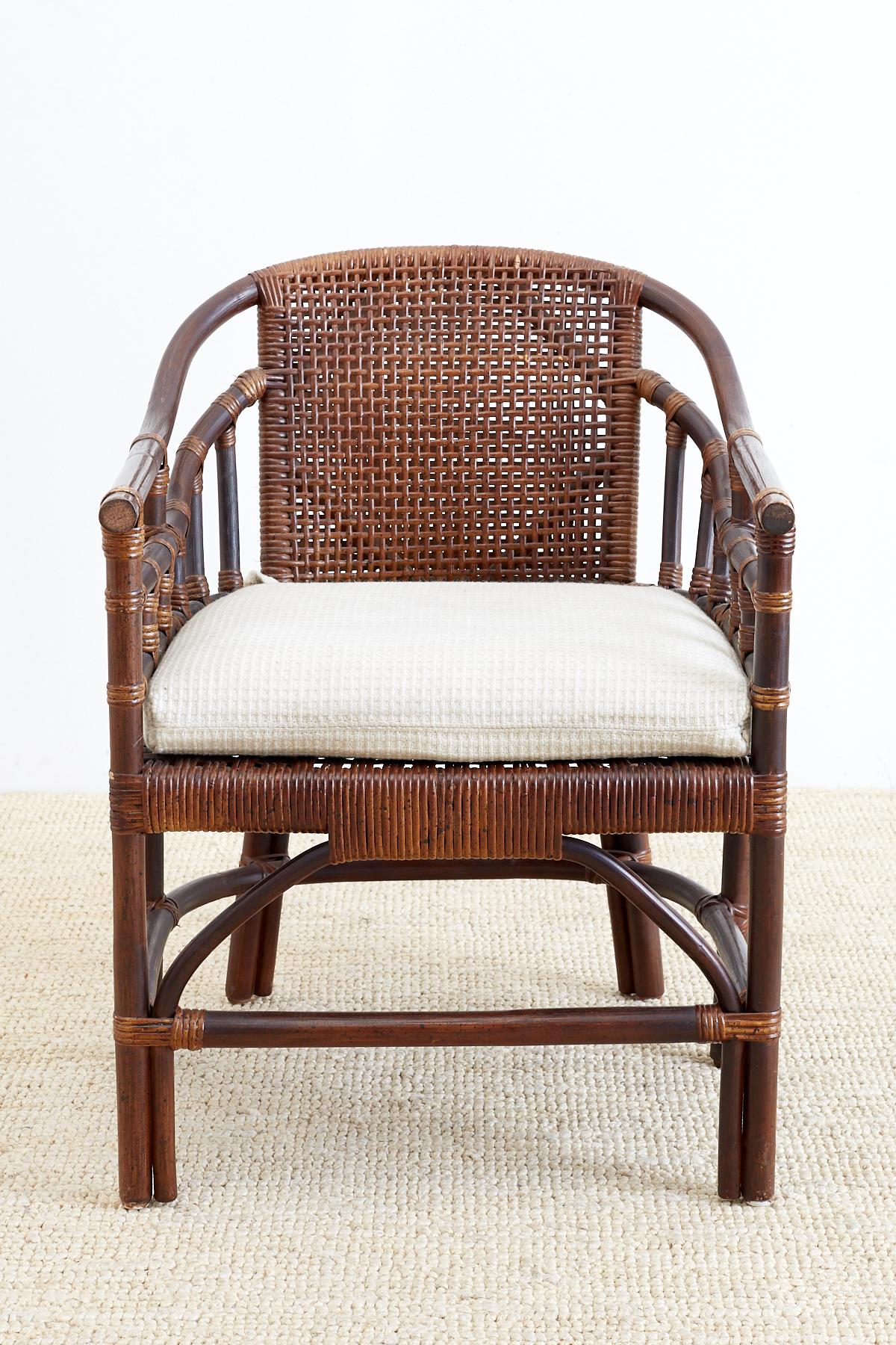 Hand-Crafted McGuire Style Bamboo Barrel Back Lounge Chairs