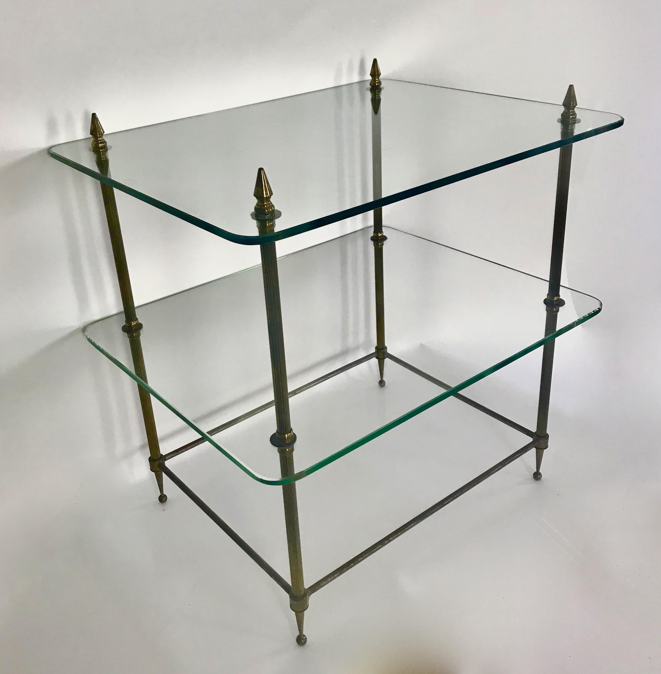 Two-Tiered Glass and Brass Side Table from France In Good Condition In Seattle, WA