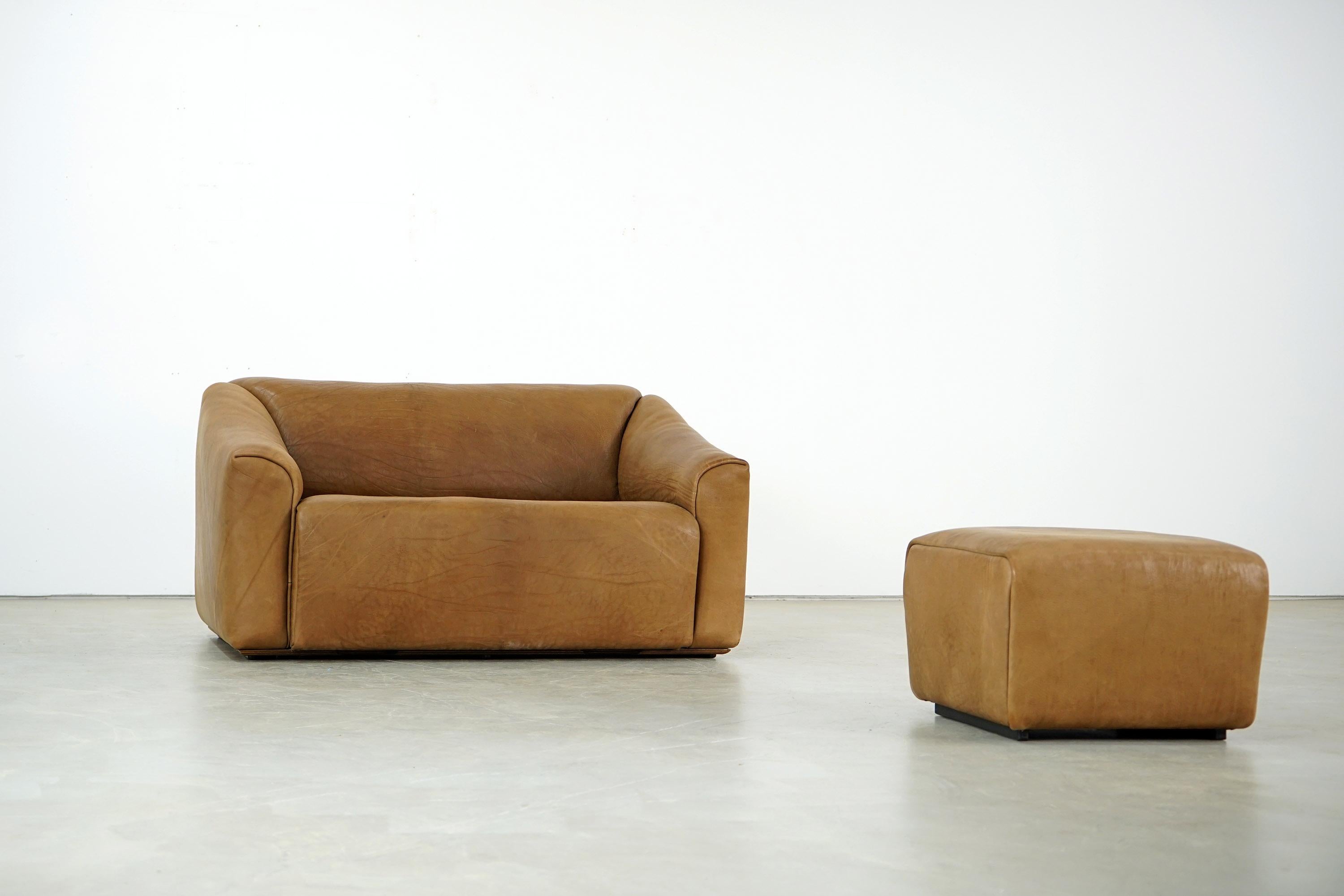 Swiss Rustic Two-Seat Sofa and Ottoman Ds 47 by De Sede, 1960s