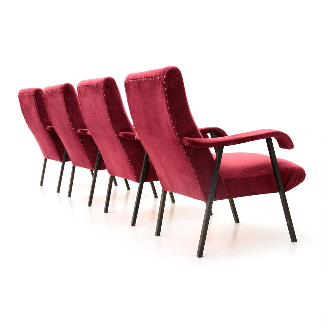 Mid-20th Century Italian Velvet Armchair, 1950s, Set of Four