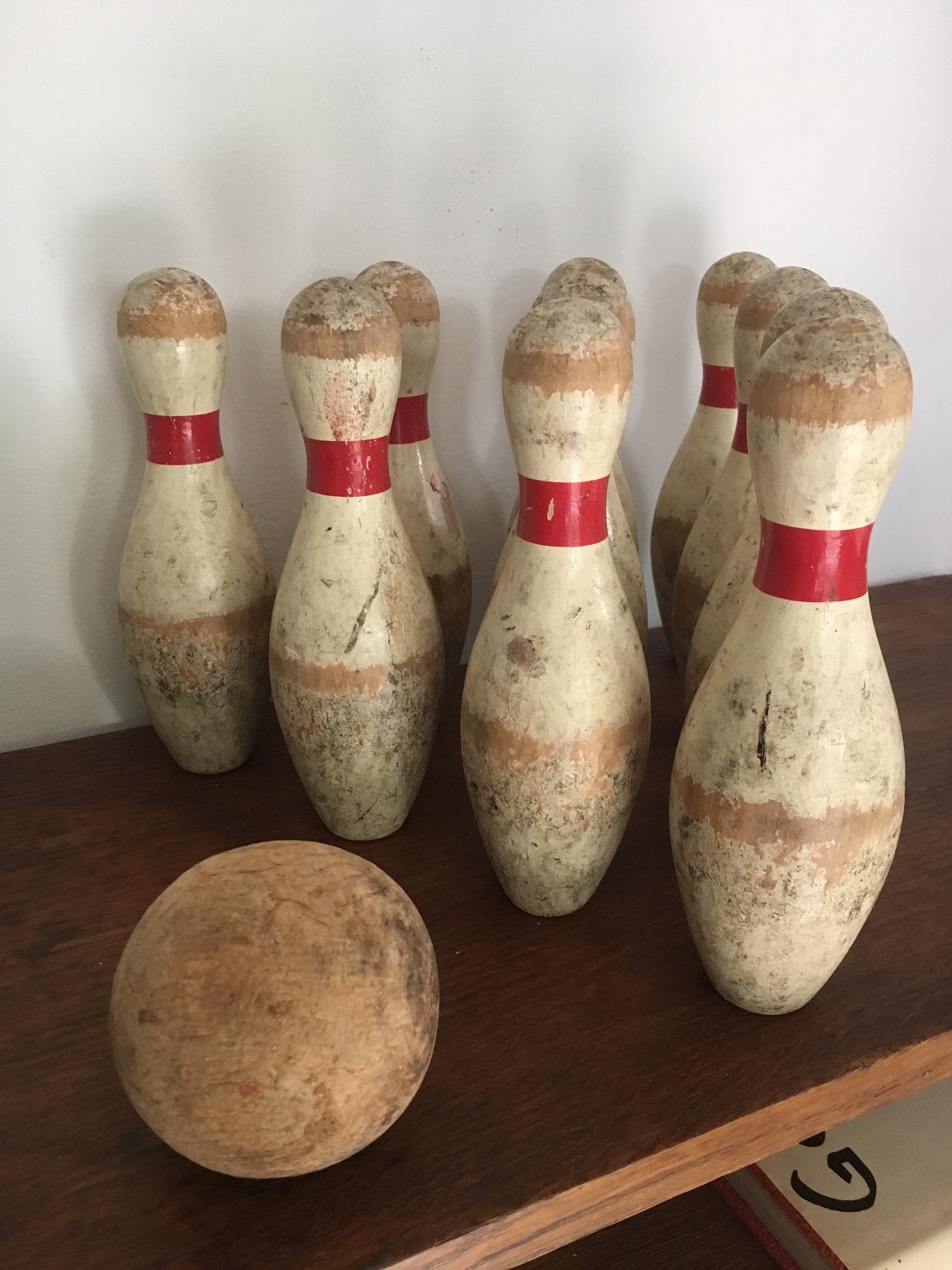 antique wooden bowling set