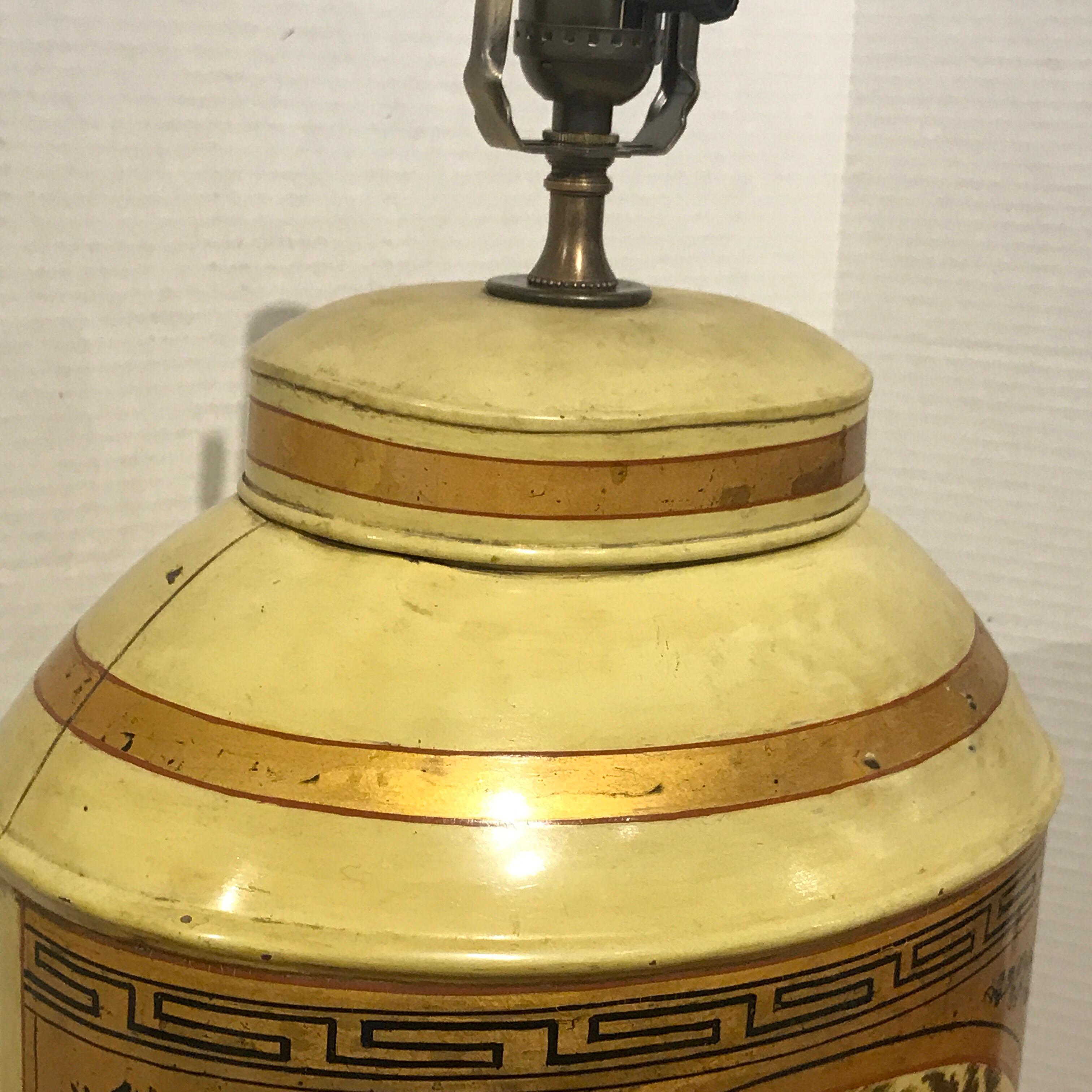 Hand-Painted Antique English Chinoiserie #6 Tea Caddy Lamp For Sale