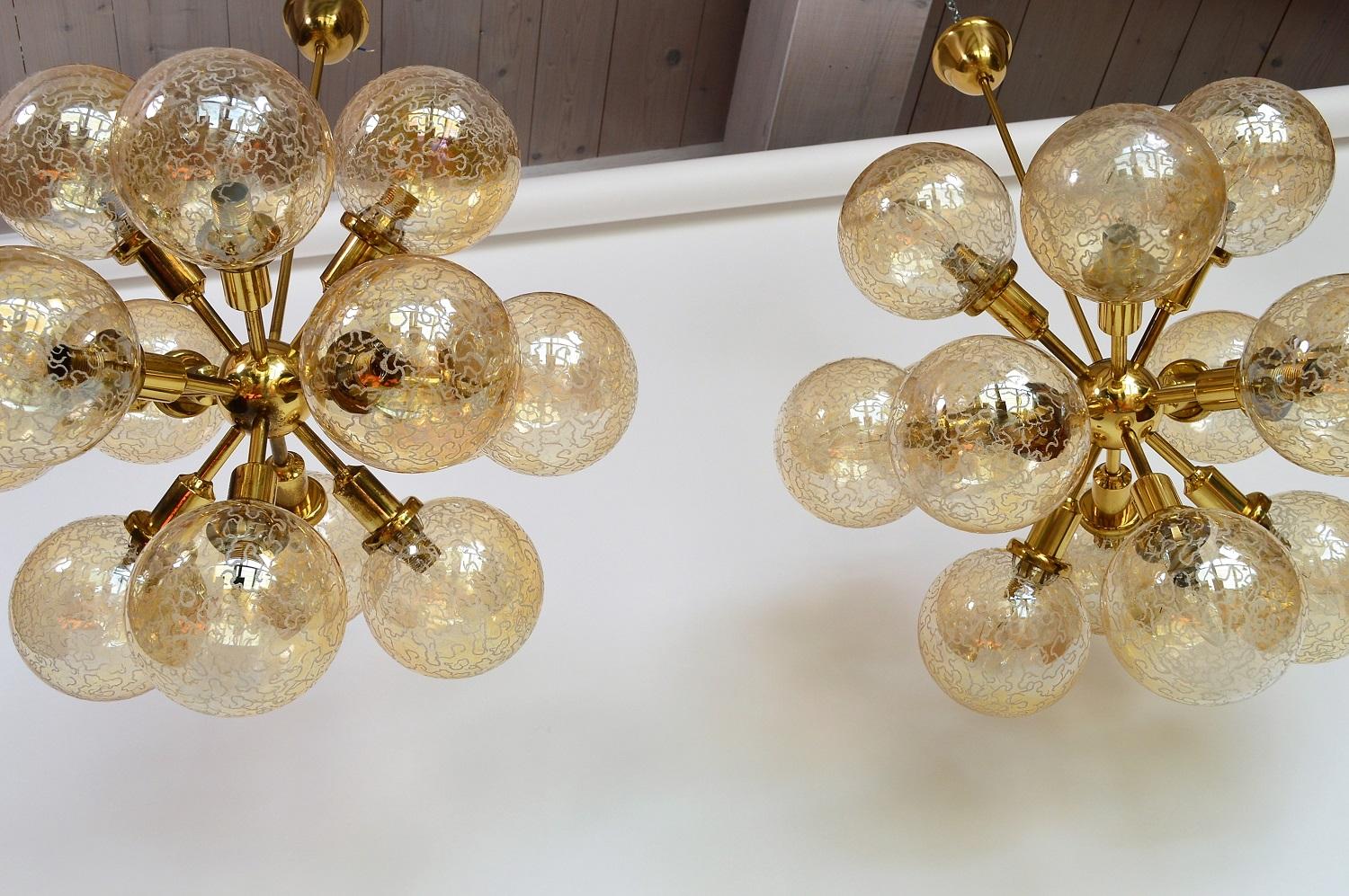 Mid-20th Century Austrian Hollywood Regency Brass and Glass Sputnik Chandelier, 1960s, Set of Two