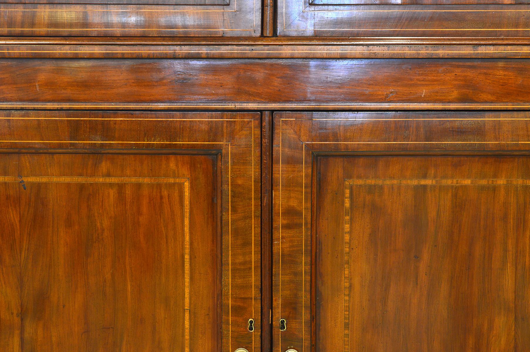 19th Century Fine English William IV Mahogany Library Bookcase with Double Arch Glazed Doors