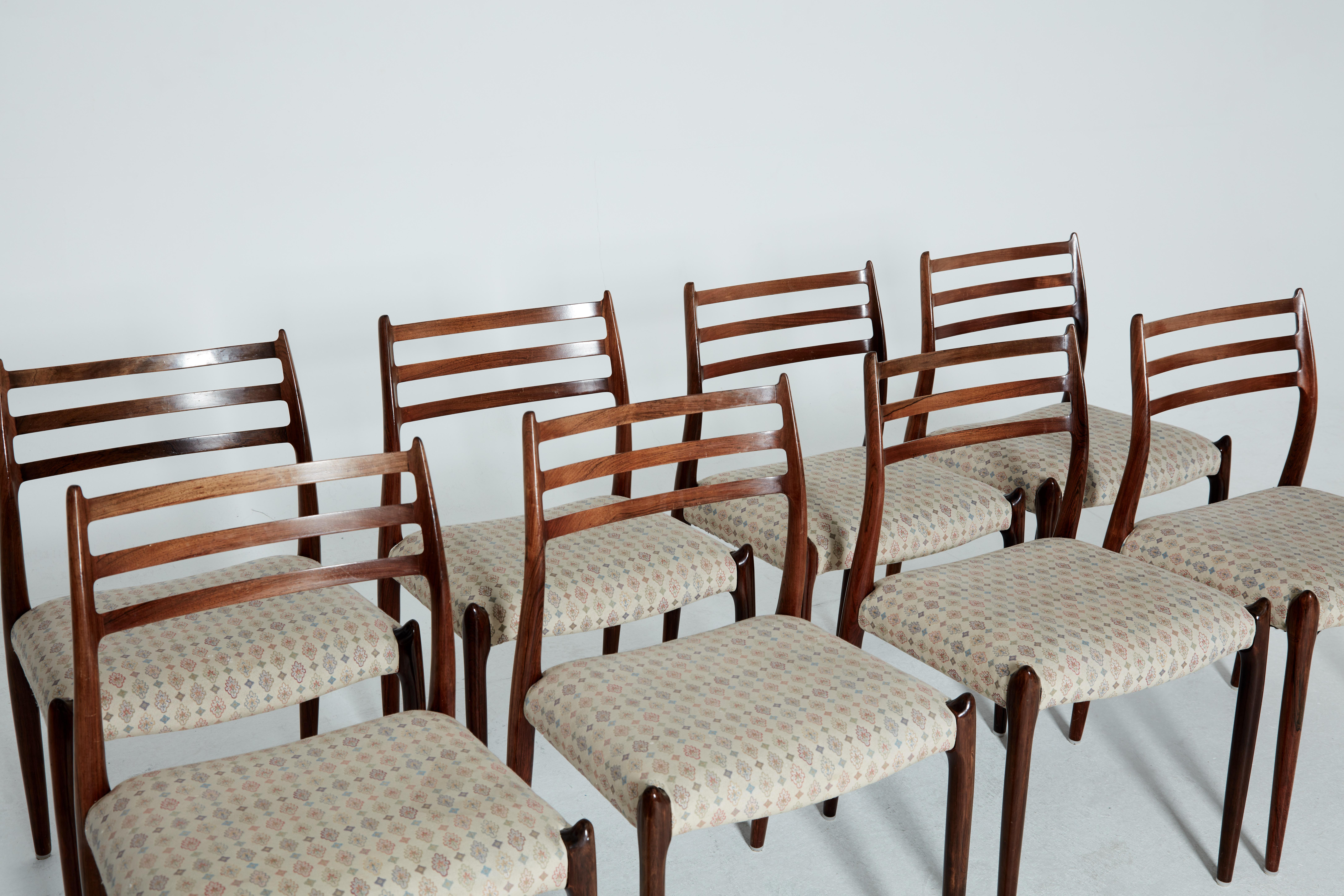 Danish Set of Eight Model 78 Rosewood Chairs by Niels O. Møller, Denmark, 1960s