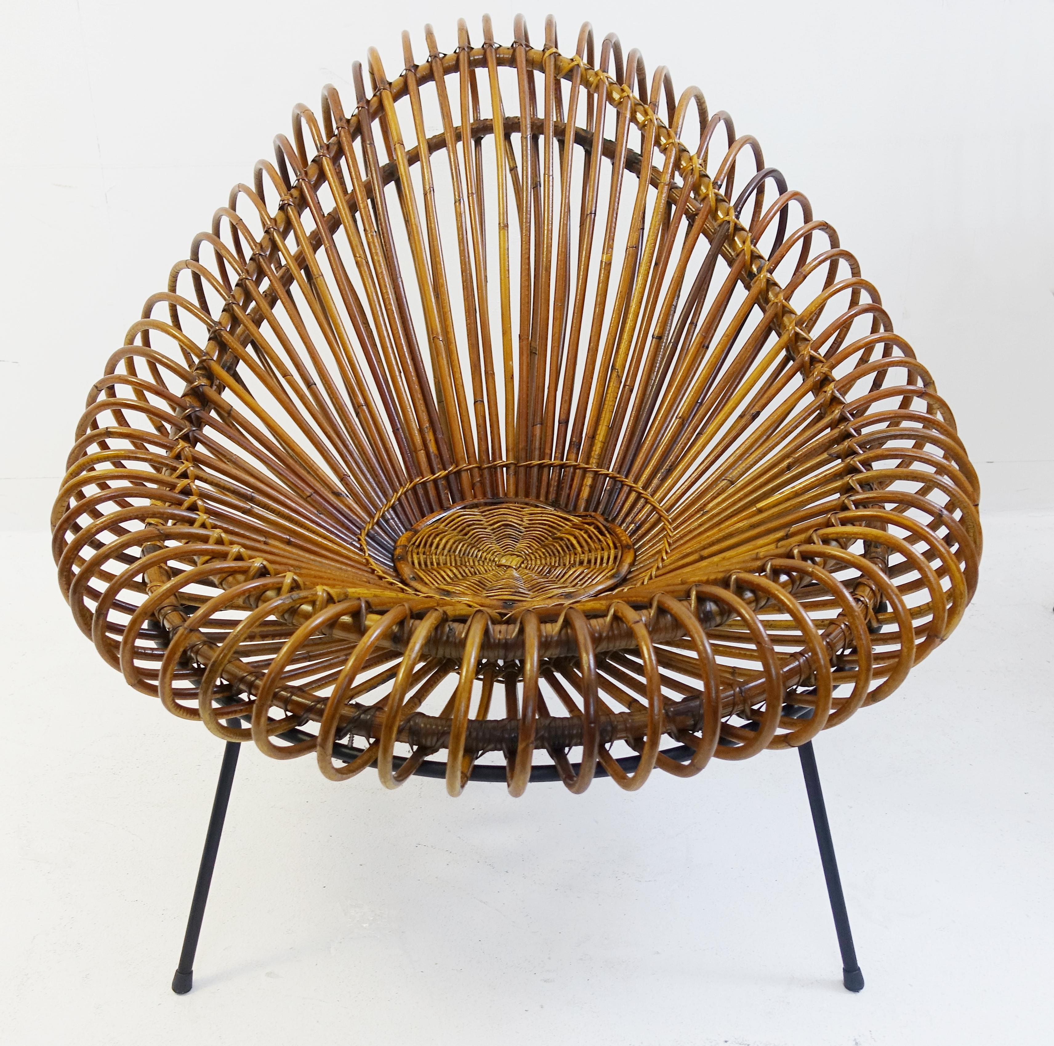 Italian Sculptural Rattan Lounge Chair by Franco Albini