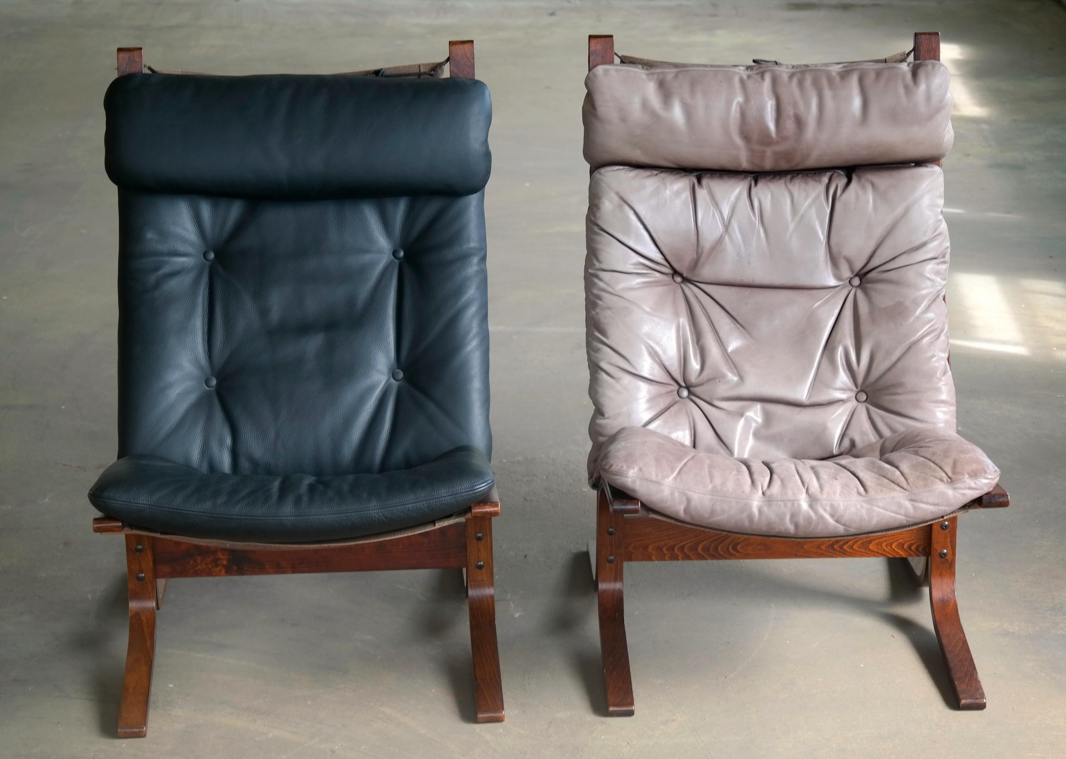 Norwegian Pair of Leather Easy Chairs Model 