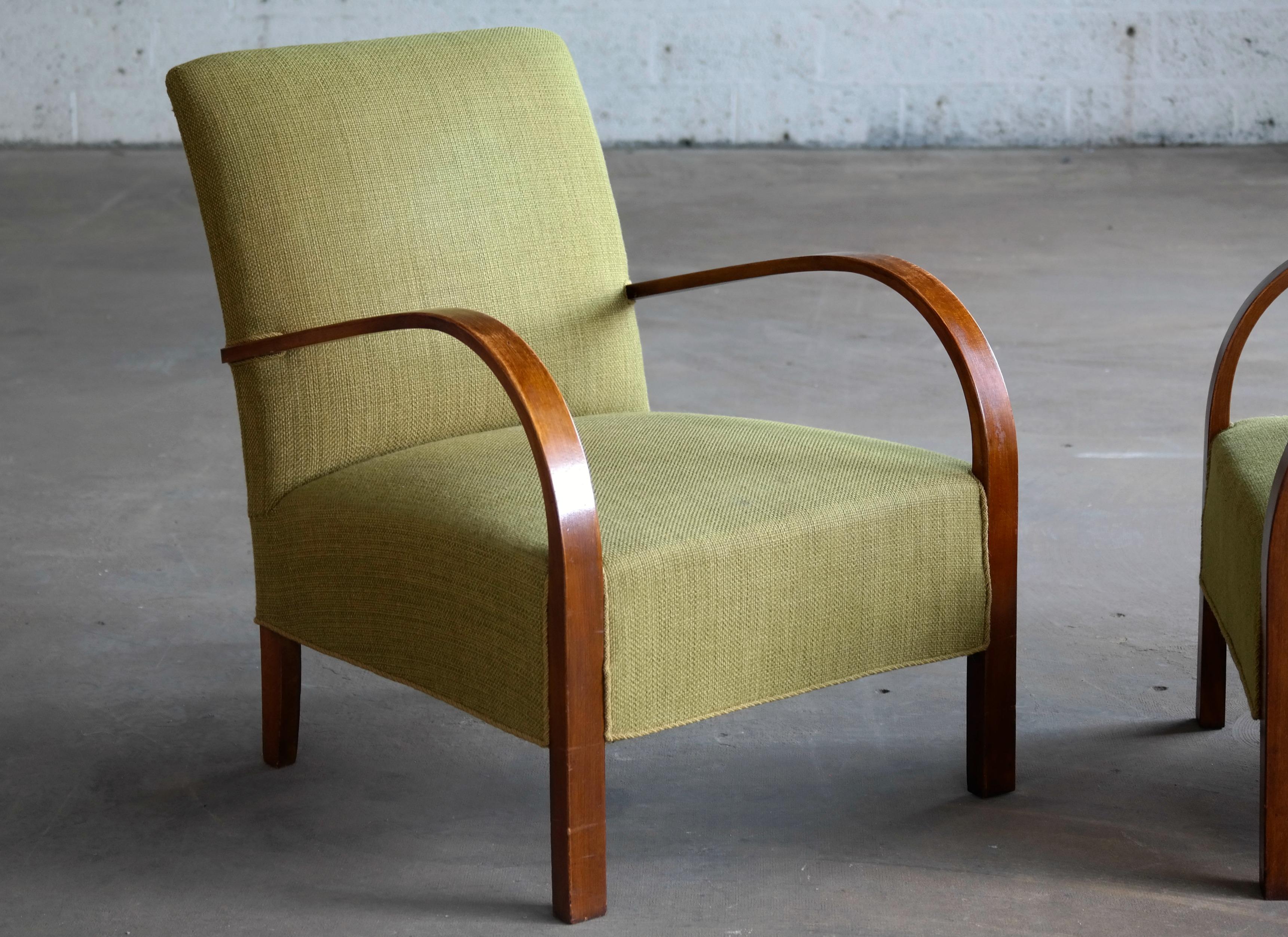 Mid-20th Century Pair of Early Midcentury Danish Art Deco Low Lounge Chairs