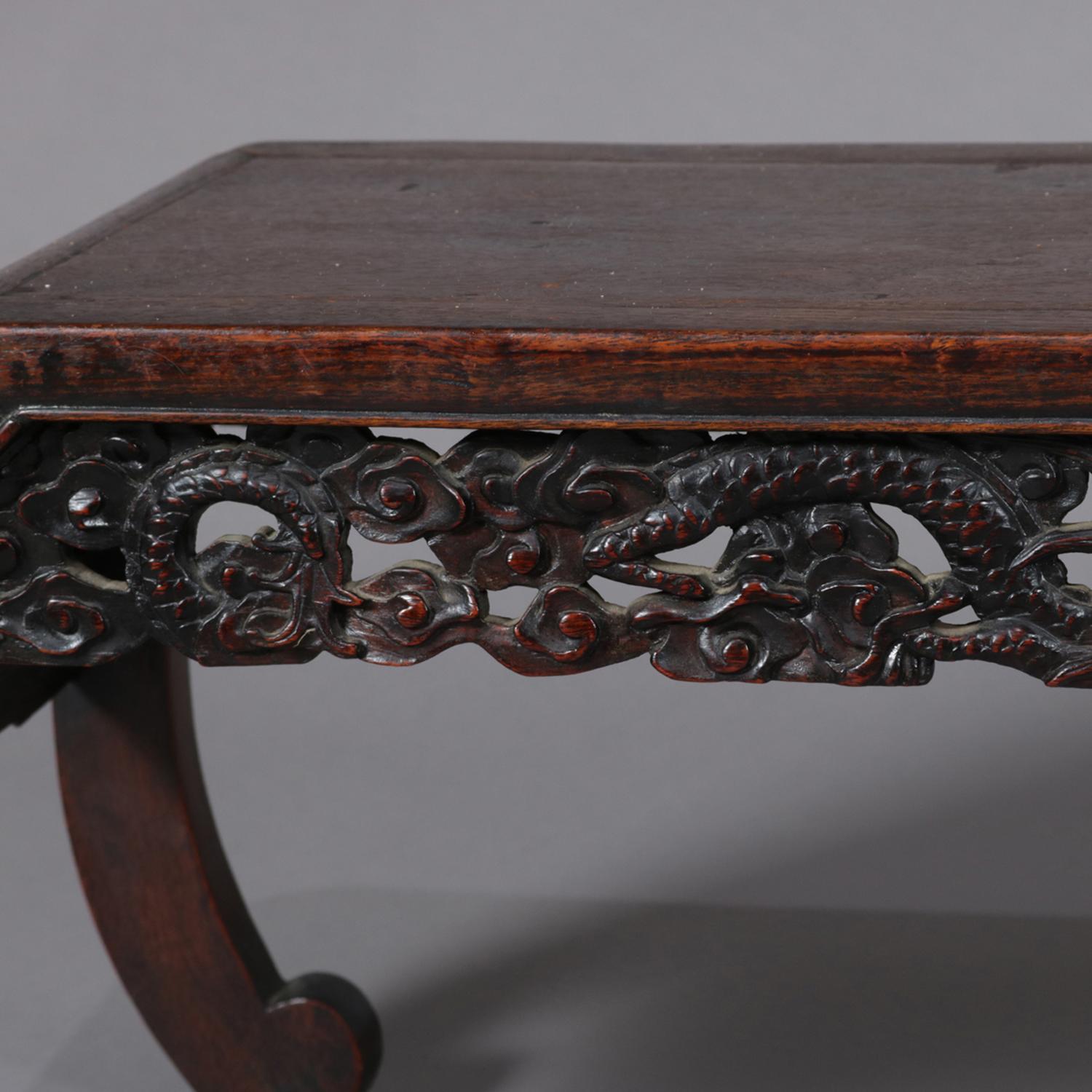 Antique Chinese Figural Carved Hardwood Low Table, 20th Century In Good Condition In Big Flats, NY