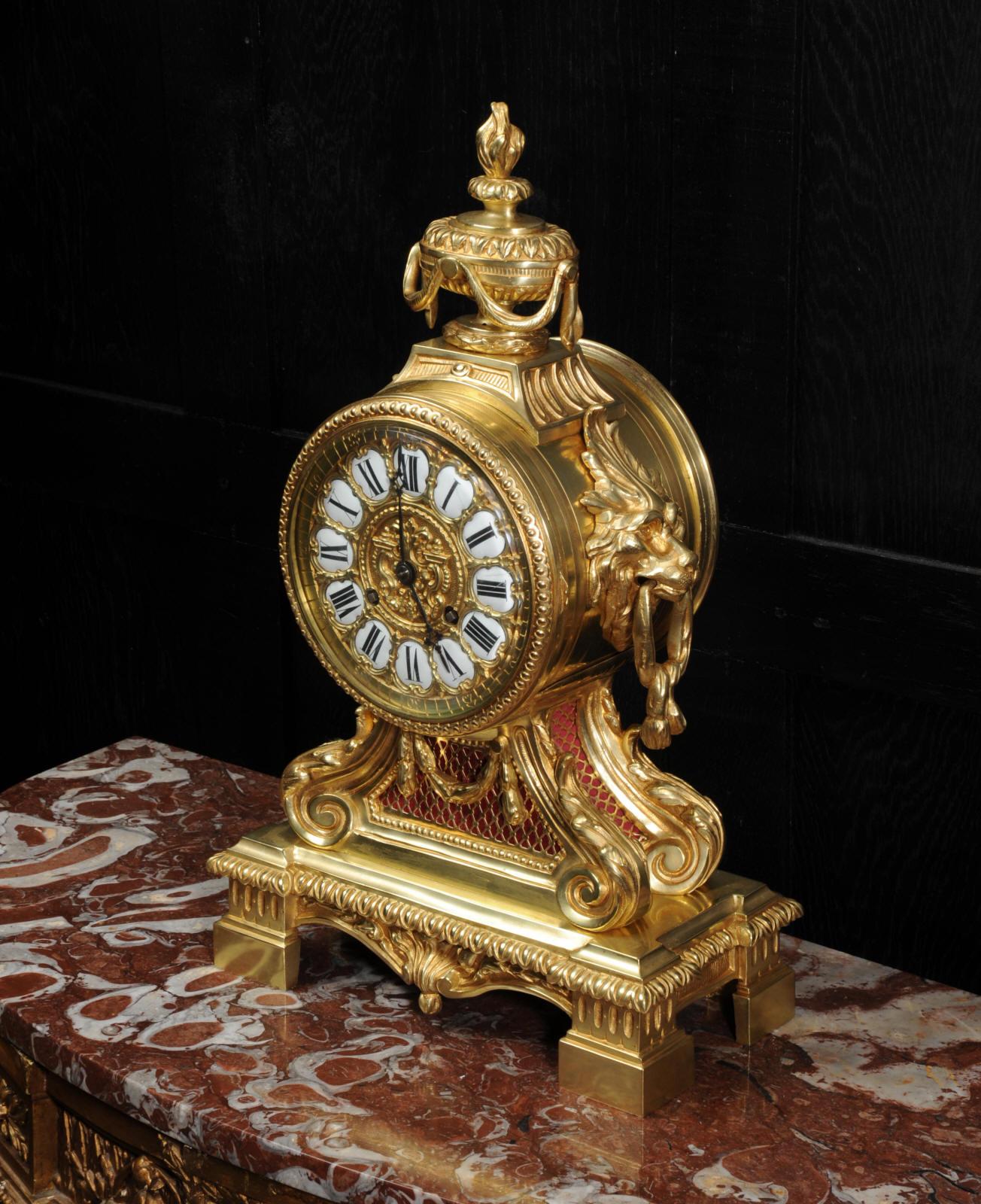 Louis XVI Antique French Gilt Bronze Drum Head Clock by Louis Japy