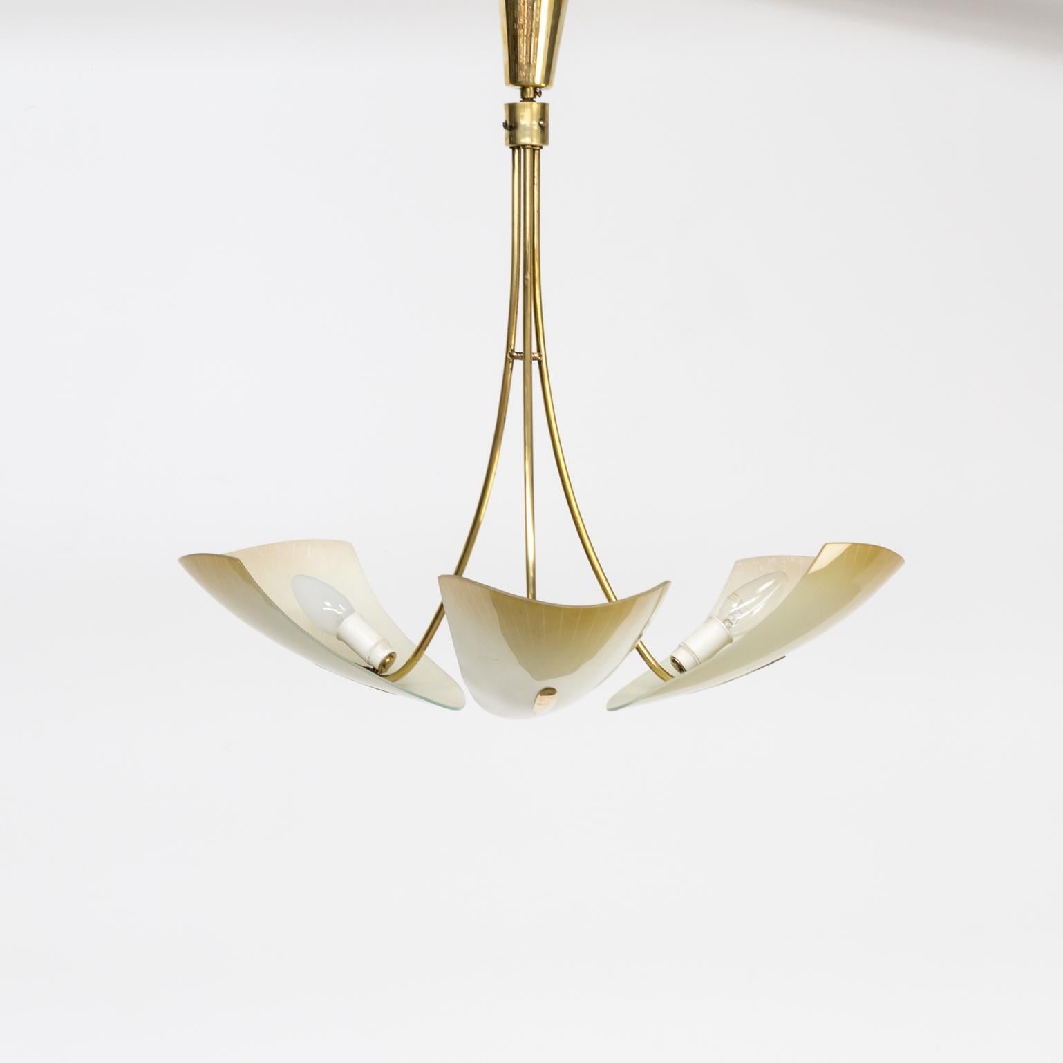 Late 20th Century 1960s Brass and Glass Pendant Hanging Lamp For Sale