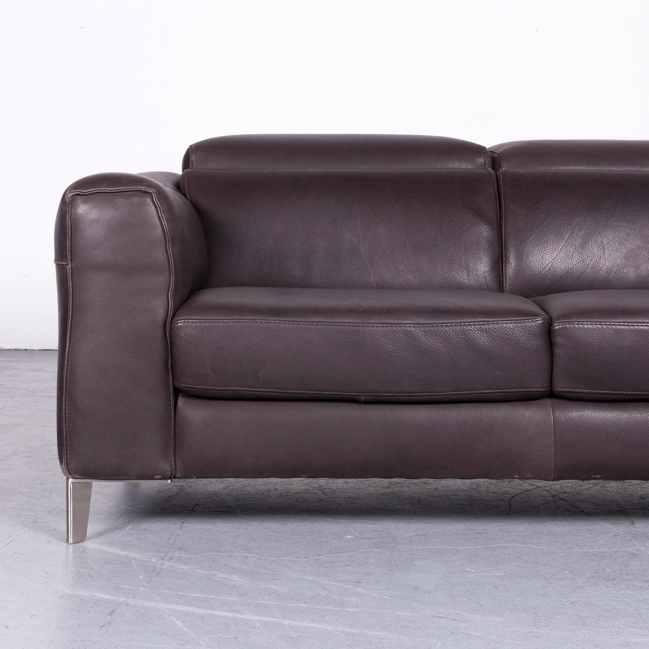 European Natuzzi Designer Leather Sofa Two-Seat Couch Brown