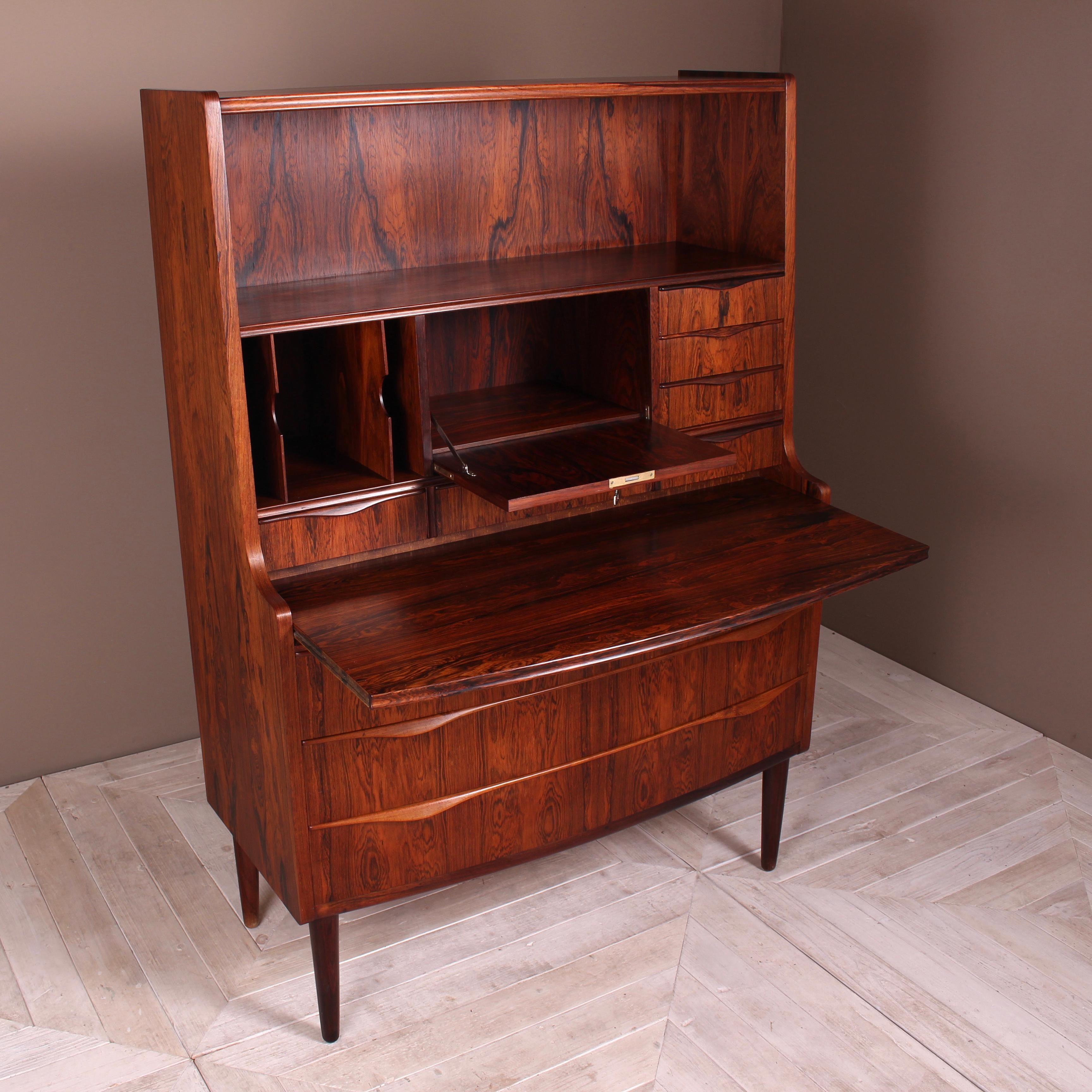 Danish Rosewood Secretaire Cabinet Possibly by Erling Torvits, circa 1960 In Excellent Condition In Heathfield, East Sussex