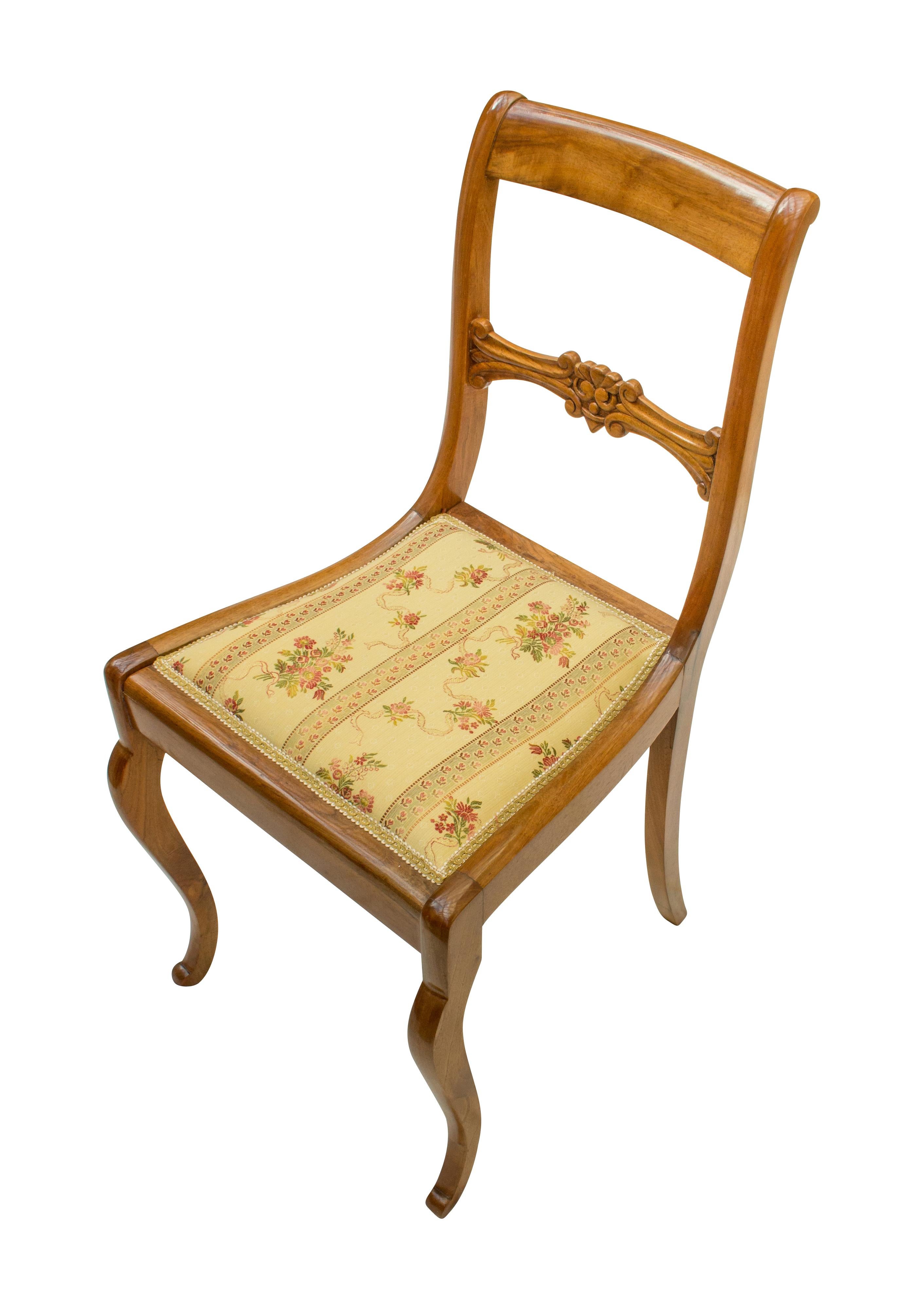 German 19th Century, Set of Six Solid Walnut Biedermeier Chairs For Sale