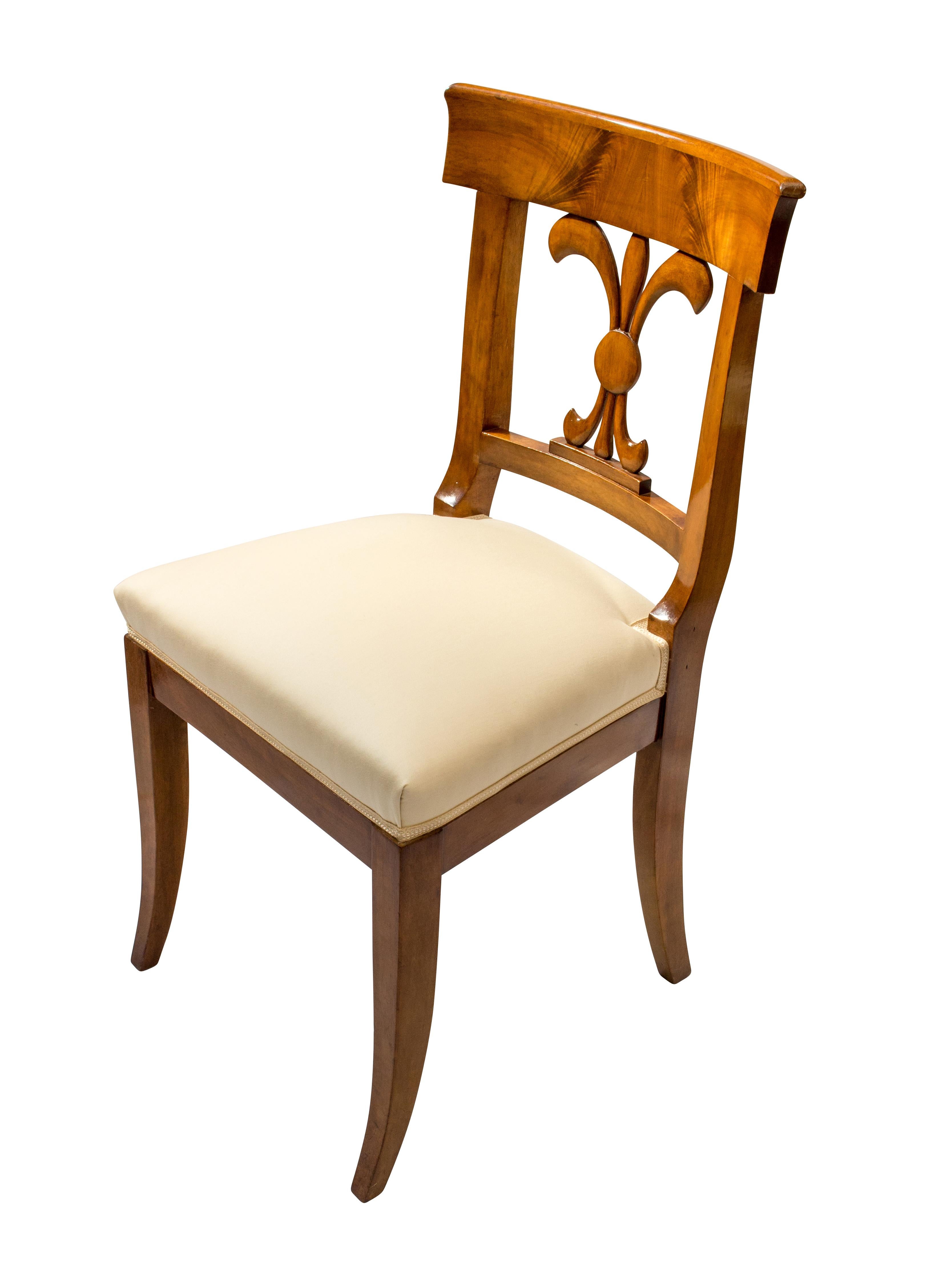 Polished 19th Century, Set of Six Solid Walnut Biedermeier Chairs