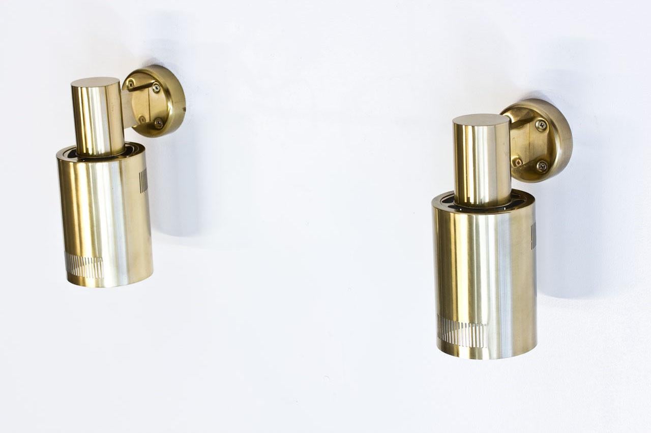 Swedish Scandinavian Modern Brass Wall Lamps from Sweden, Set of Two