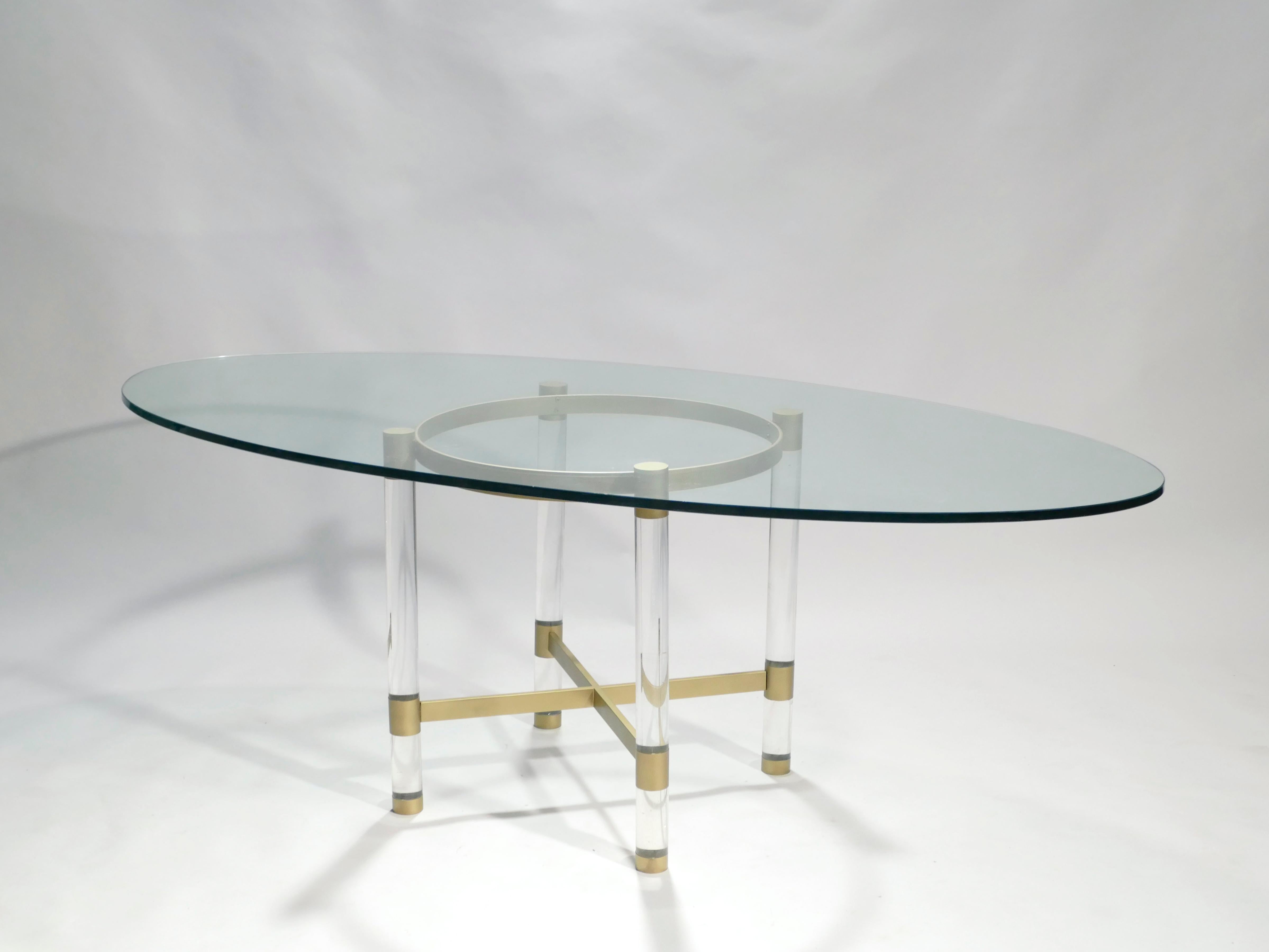 Italian Brass and Lucite Dining Table by Sandro Petti for Metalarte, 1970s