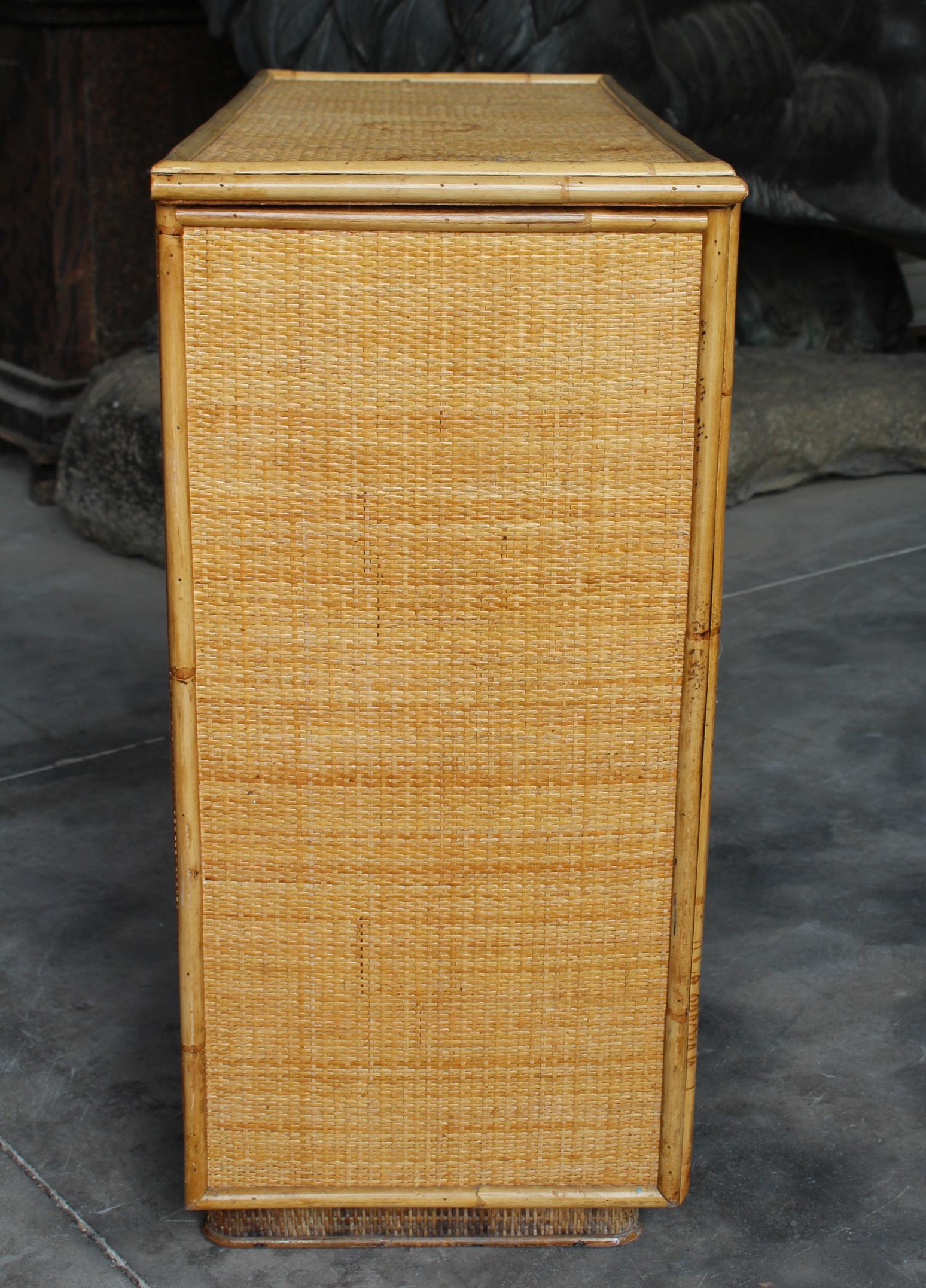 1980s Spanish Bamboo and Rattan Four Drawer Chest In Good Condition In Marbella, ES