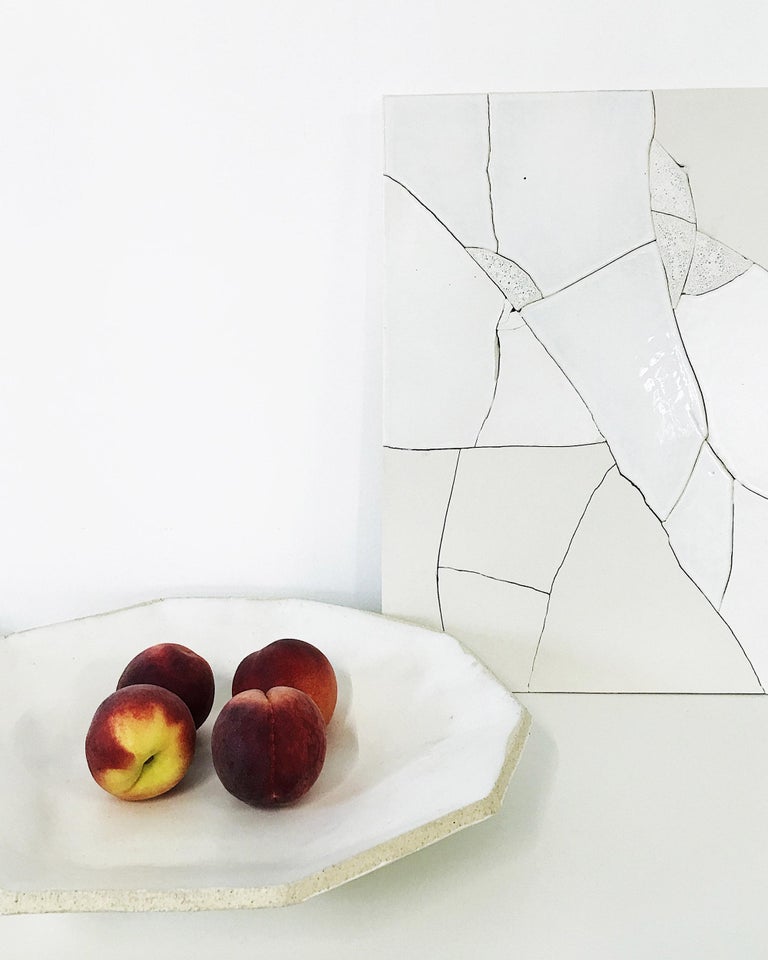 'Geode' Geometric White Ceramic Low Coffee Table Bowl or Tray For Sale