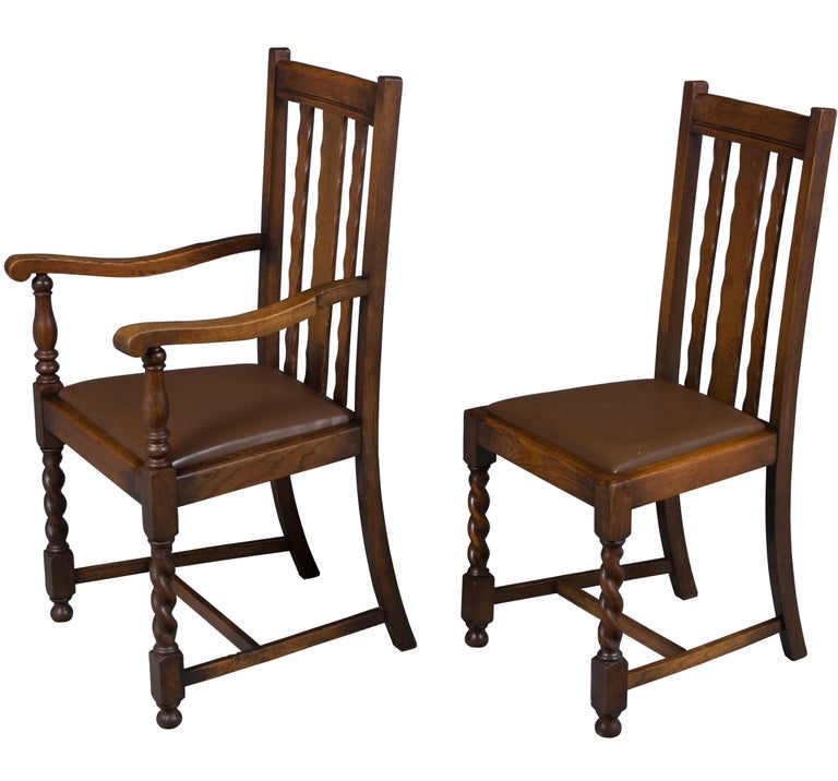 Set of Four Oak Barley Twist Dining Room or Kitchen Chairs at 1stDibs