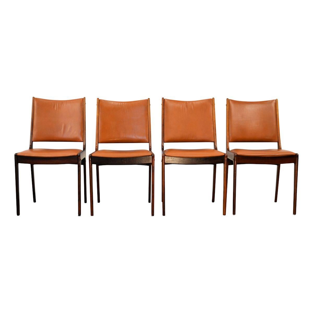 Danish Vintage Johannes Andersen Palisander/Leather Dining Chairs, Set of Four
