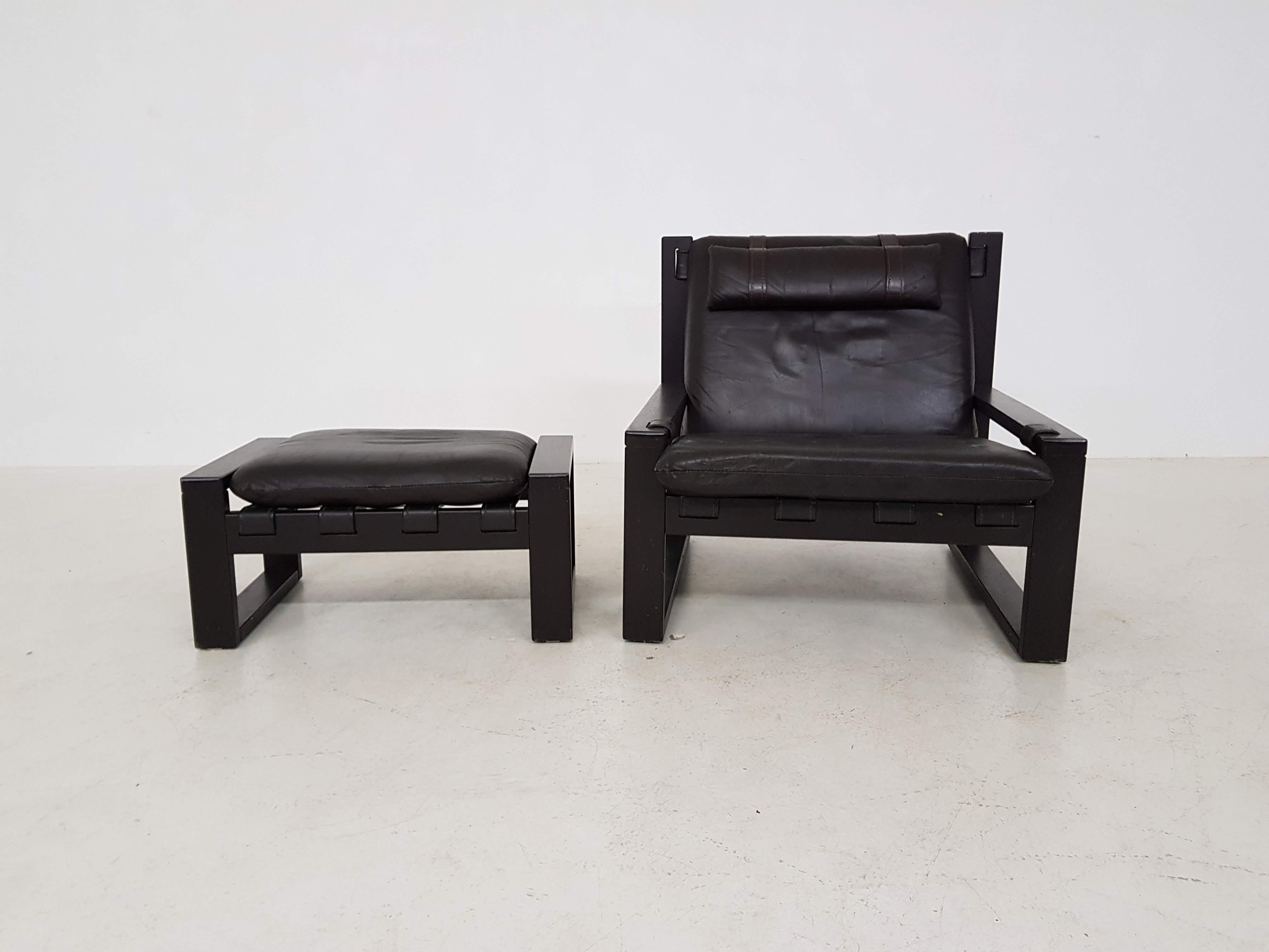 20th Century Brutalist Lounge Chair and Ottoman by Sonja Wasseur, Dutch Design, 1970s