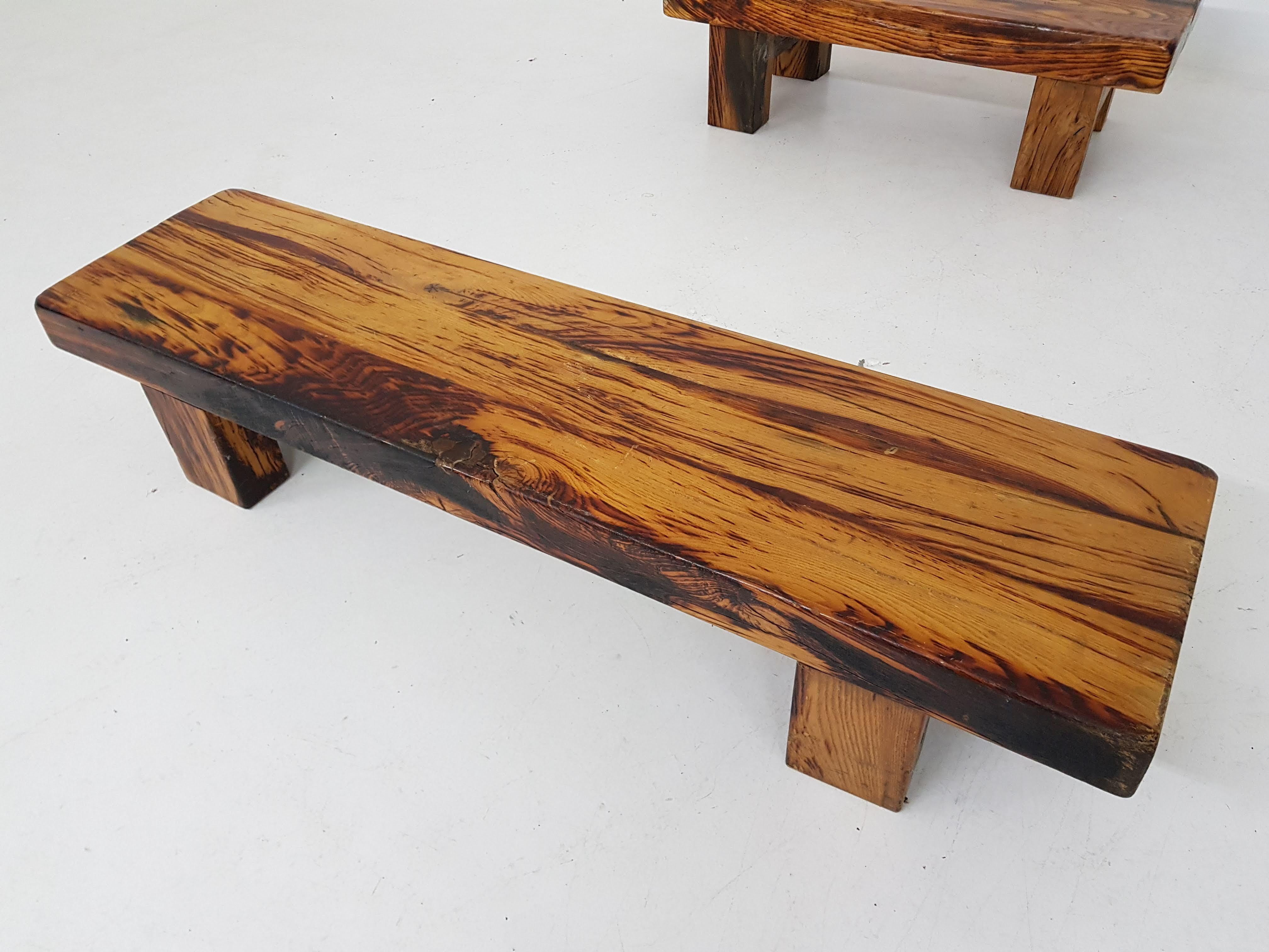 Two Charlotte Perriand Style Brutalist Solid Oak Benches or Tables, France 1950s In Good Condition In Amsterdam, NL