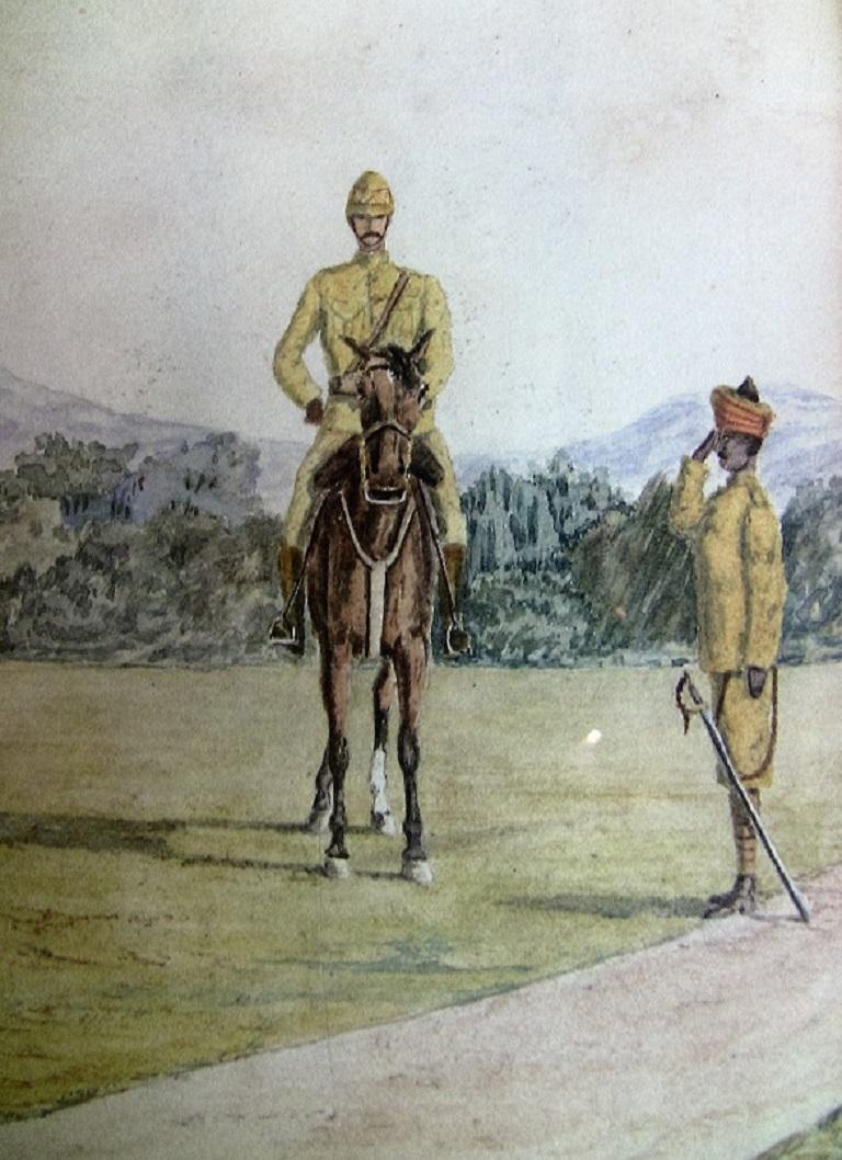 Hand-Painted 19th Century Anglo-Indian Sikh Regiment Watercolor