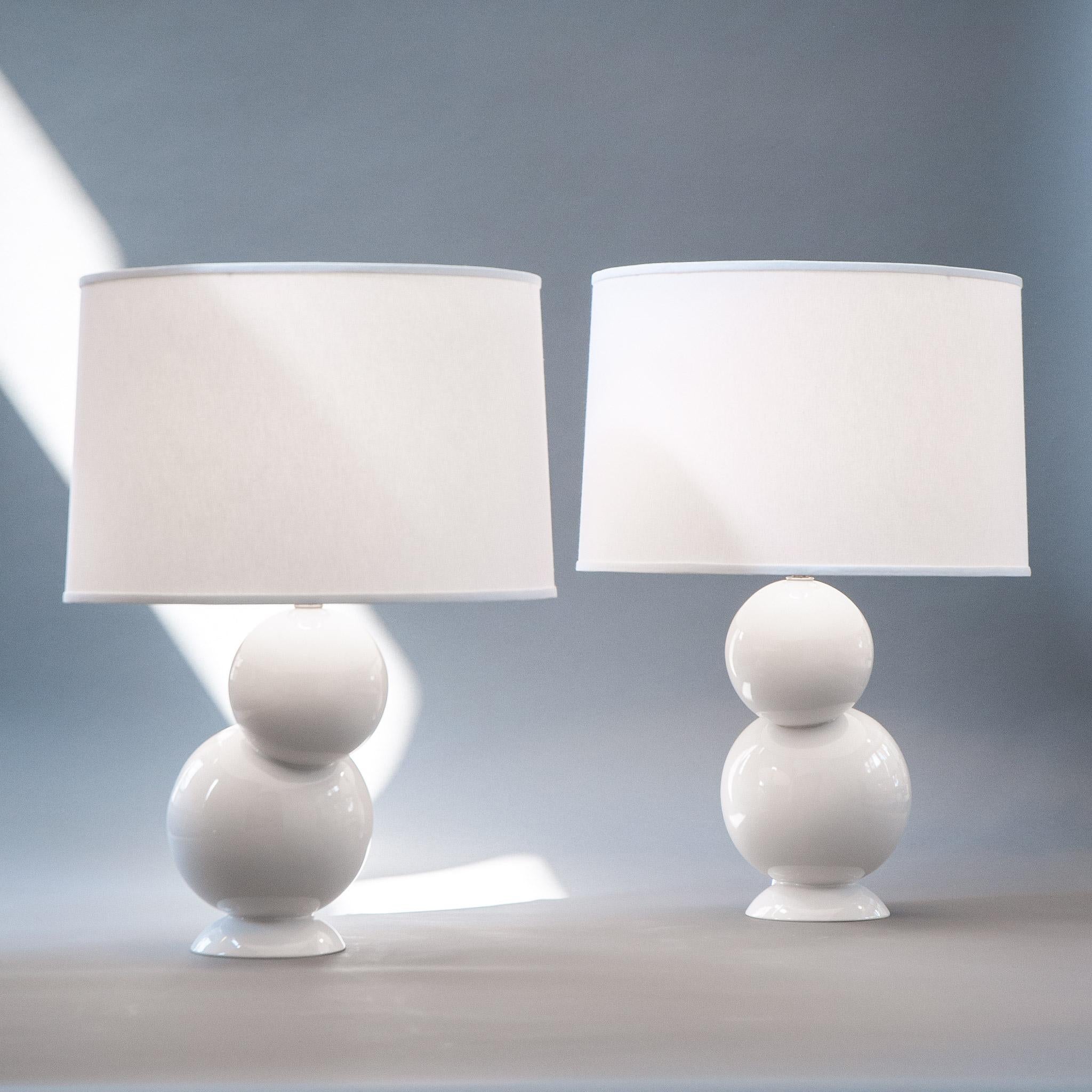 American J Schatz Studio 2018 White Bubble Table Lamp Pair, Midcentury, In Stock