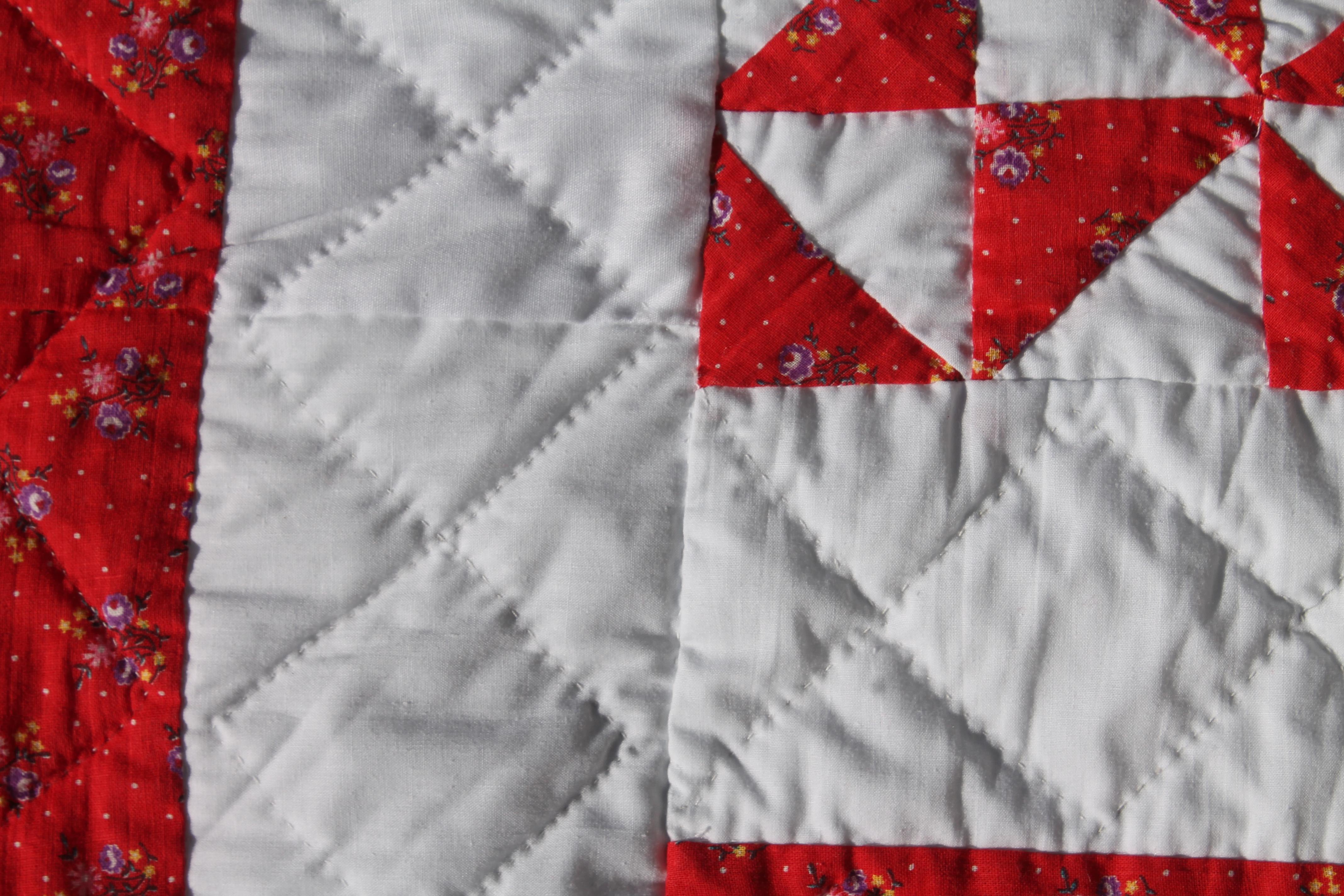 American Antique Quilt - 20th Century Mini-Triangles Quilt Red and White