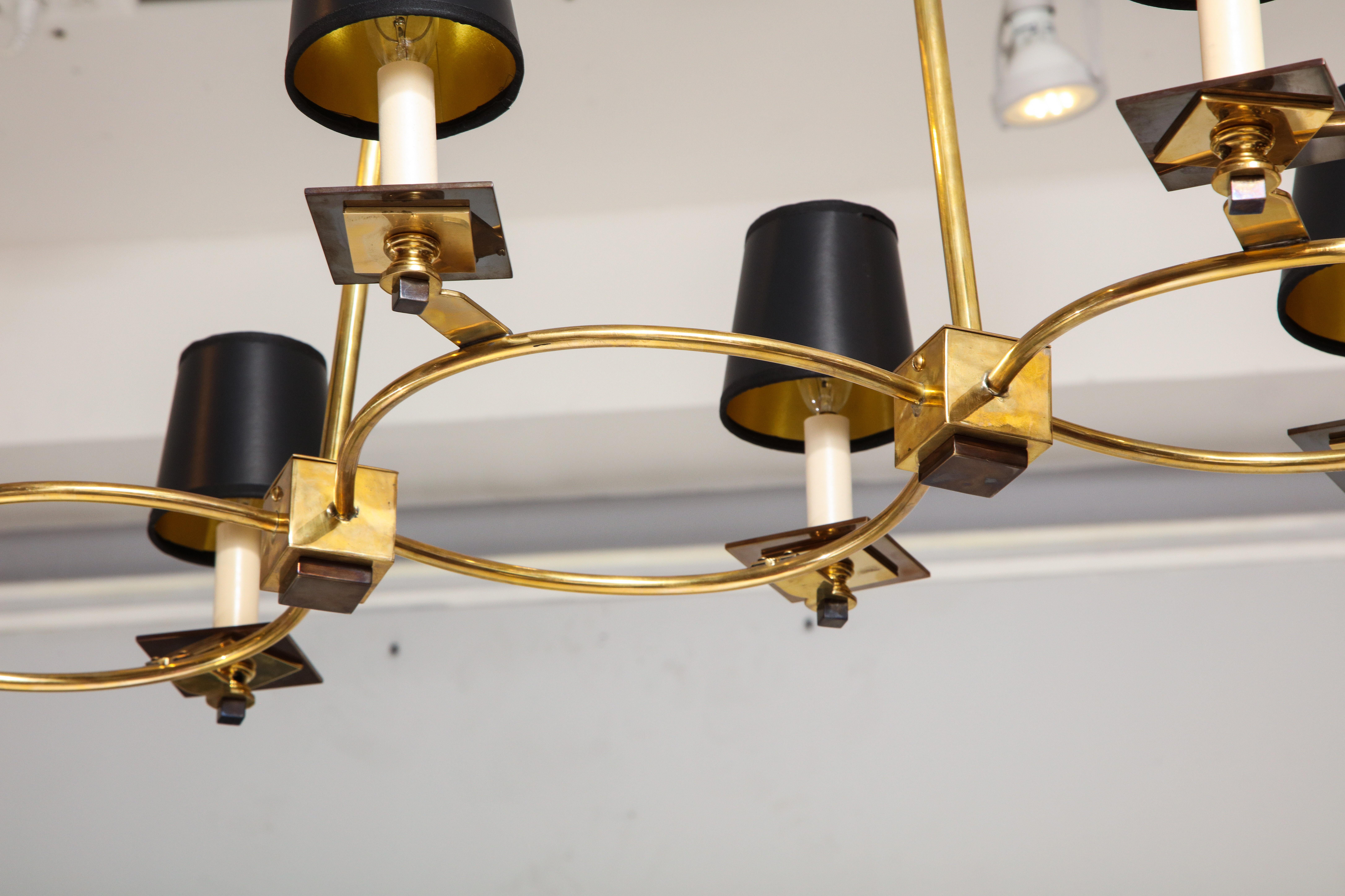 American Custom Midcentury-Style Brass and Bronze Eight-Arm Fixture For Sale