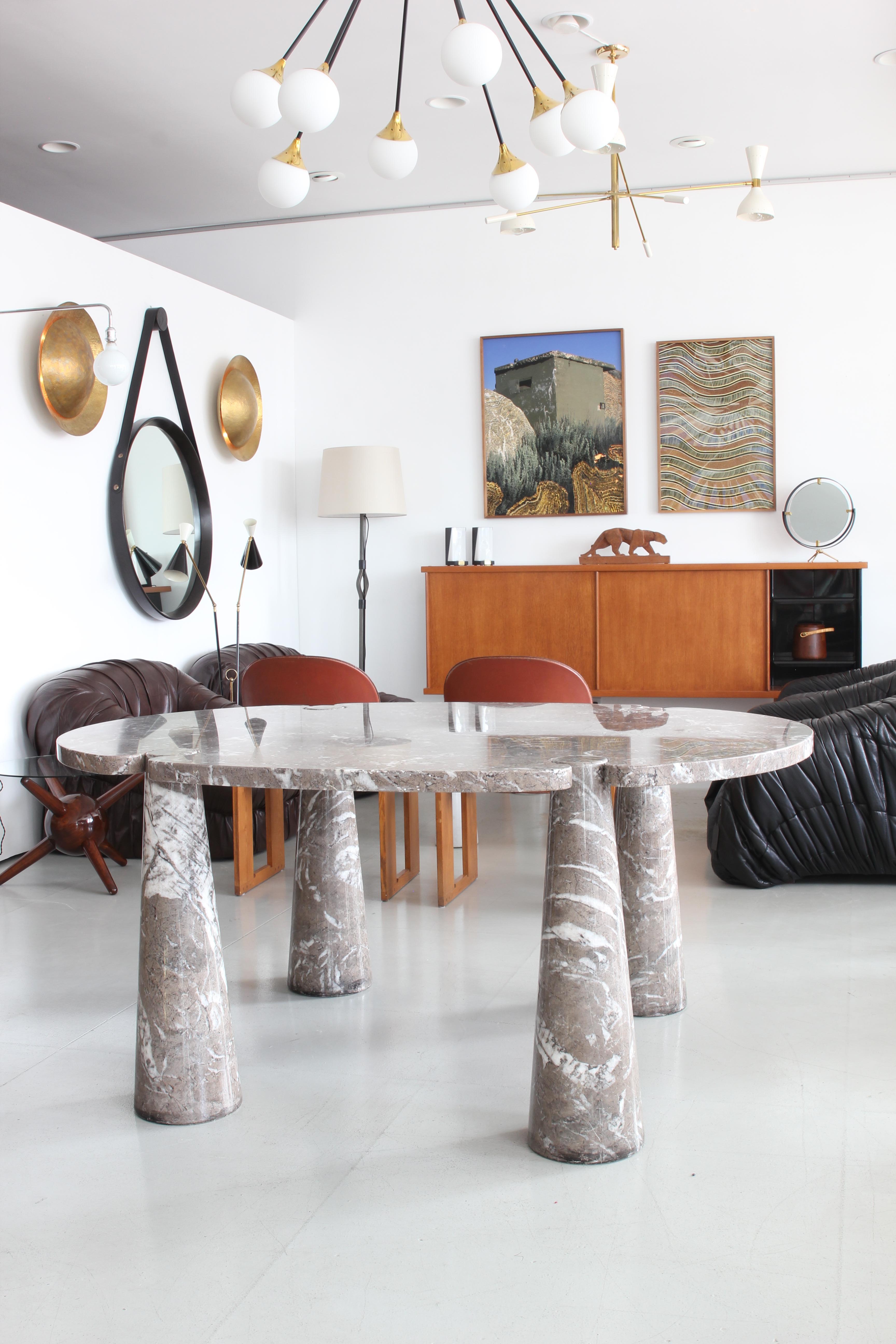 Marble dining table by Angelo Mangiarotti, Eros for Skipper, circa 1971. 
Stunning example of his work with four pillar legs.
 