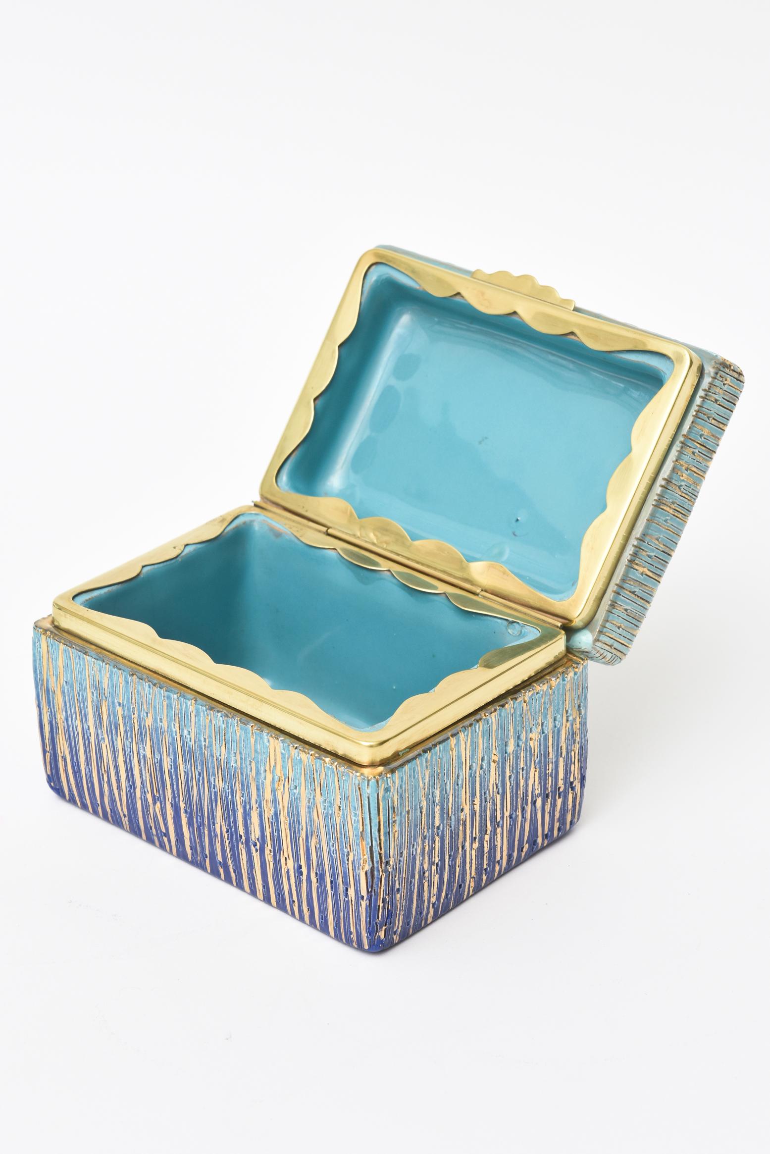 Mid-20th Century Italian Mid-Century Modern Bitossi Glazed Ceramic, Gold and Brass Hinged Box