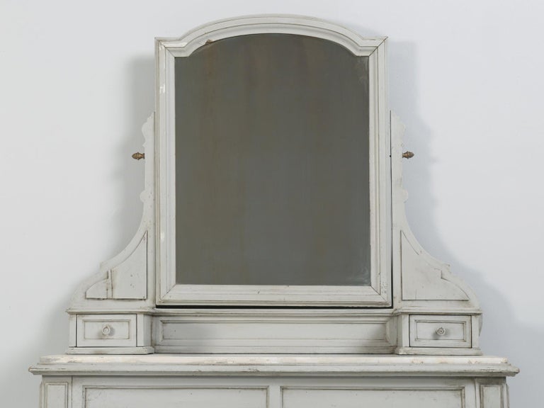 Hand-Crafted Antique French Dressing Table with Matching Chair in Original Grey Paint For Sale