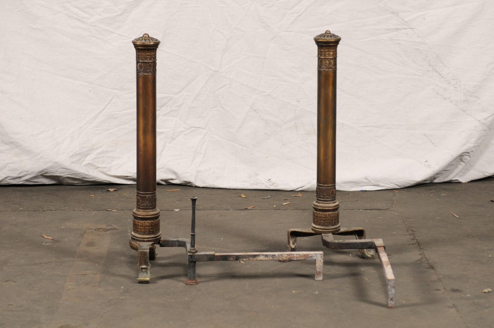 Pair of 19th Century Neoclassical Tall Bronze Andirons For Sale 2
