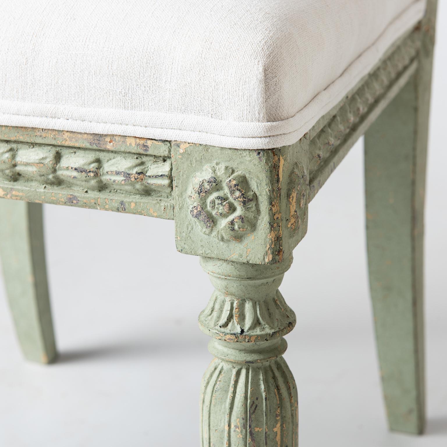 19th Century Pair of Swedish Gustavian Period Side Chairs in Old Green Paint, circa 1800 For Sale