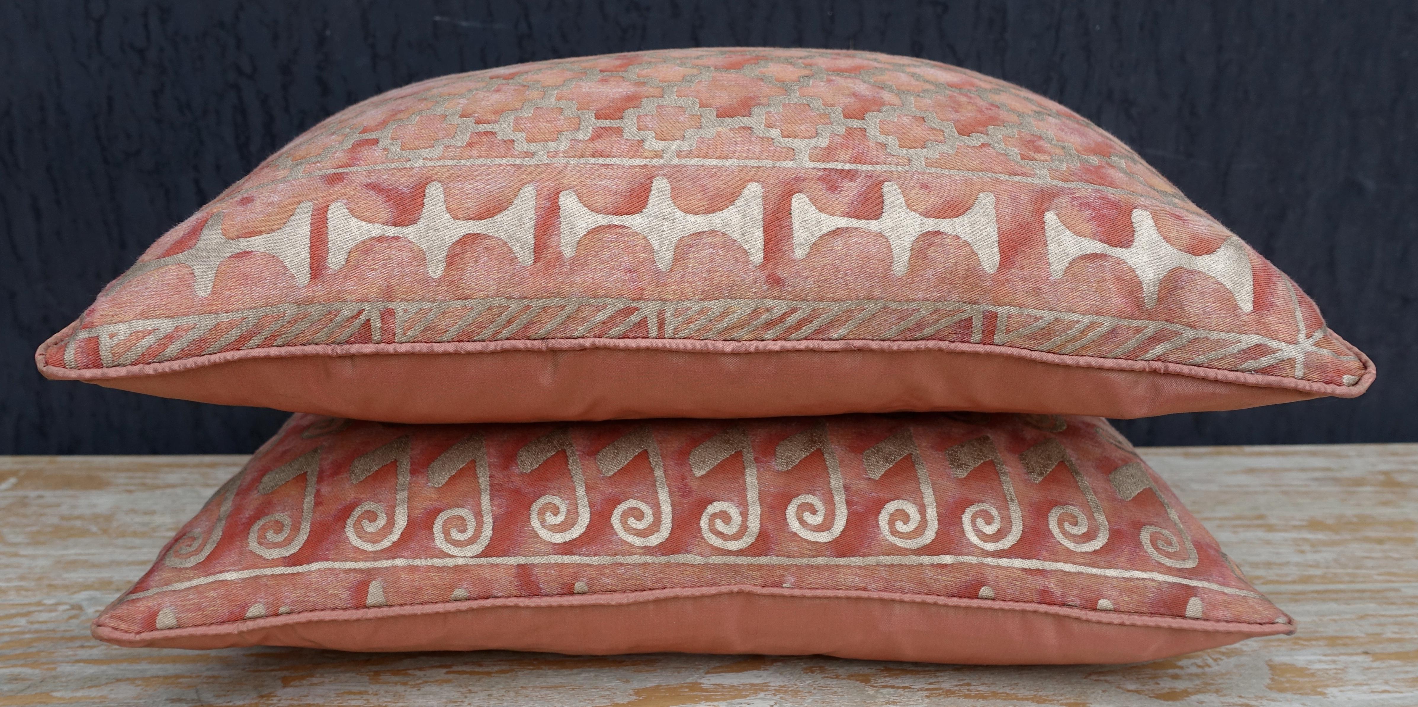 Italian Pair of Blush and Silvery Gold Fortuny Pillows