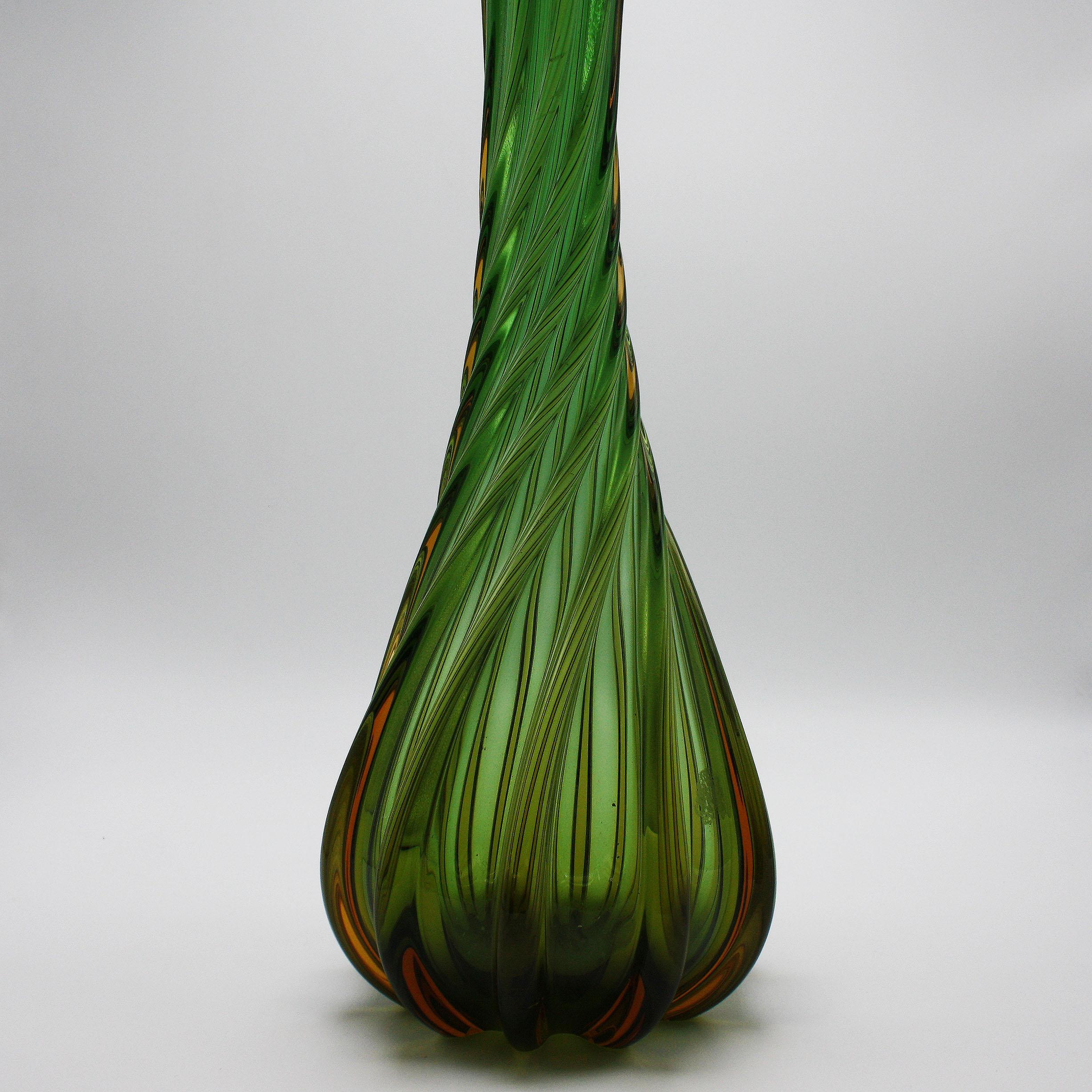 French Green Twisted Murano Glass Vase, circa 1960
