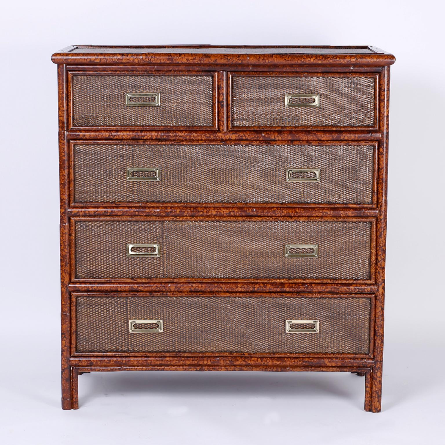 American British Colonial Style Grass Cloth Chest of Drawers